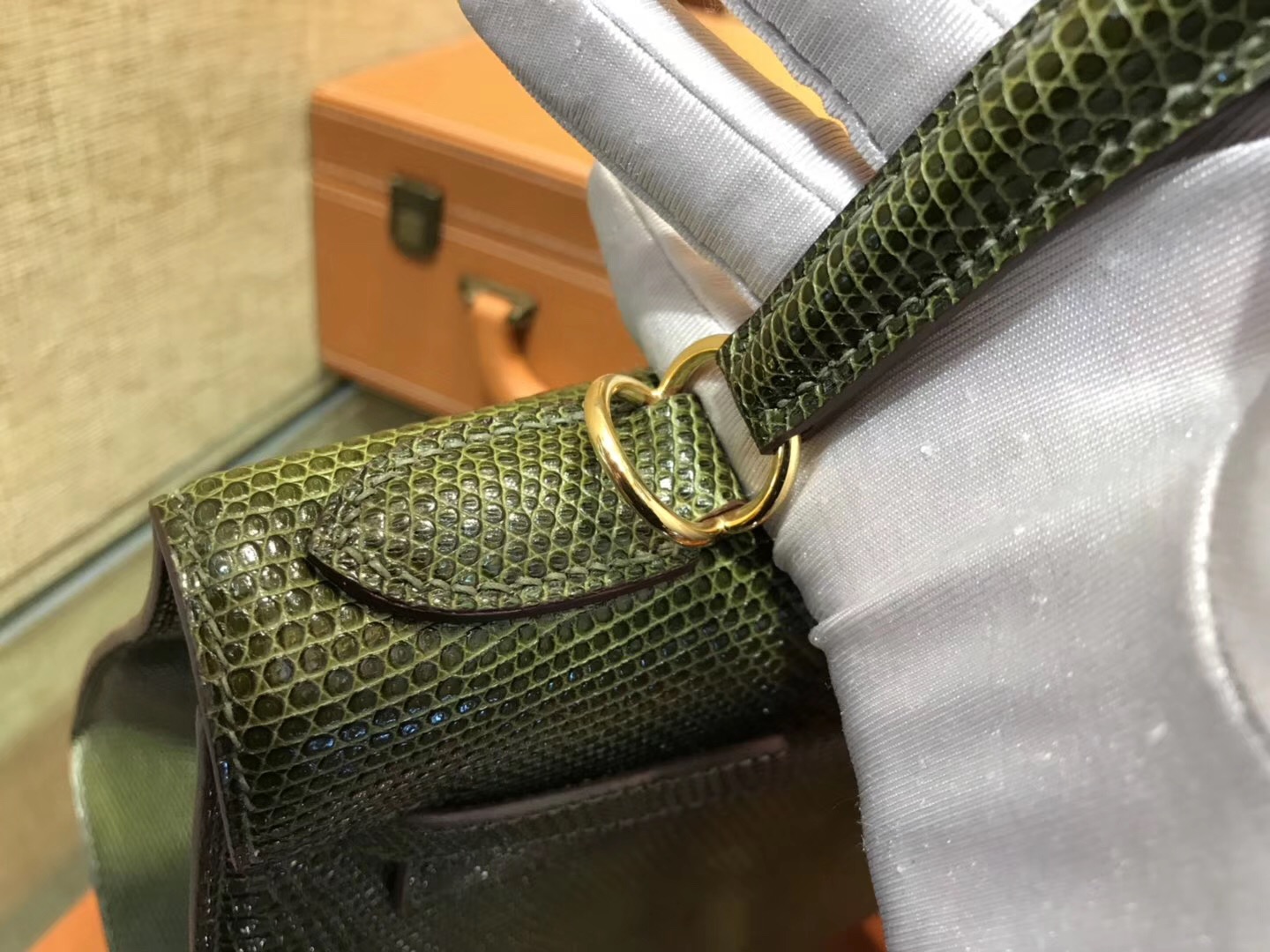 Hermes Kelly 28CM 橄榄绿 蜥蜴皮 全手工缝制 手提包