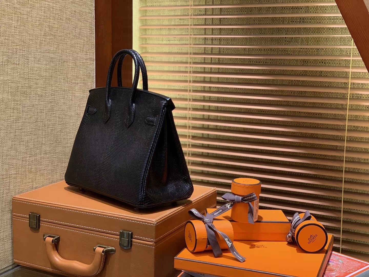 Birkin 铂金包 25CM 经典黑色 银扣 蜥蜴皮 全手工缝制