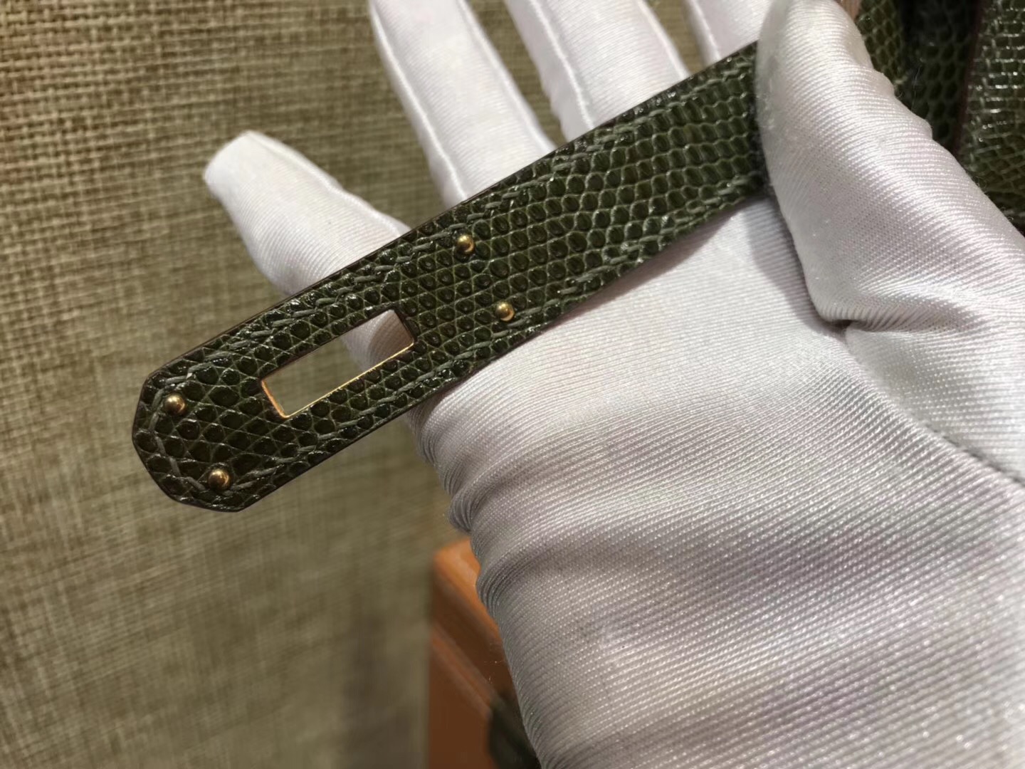 Hermes Kelly 28CM 橄榄绿 蜥蜴皮 全手工缝制 手提包