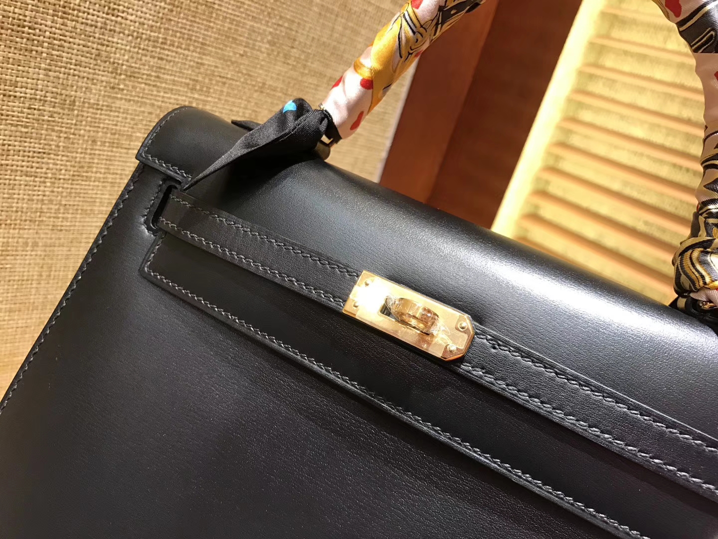Hermès（爱马仕）Kelly 25 28(凯莉包)黑色 德国进口 box牛皮 原版蜜蜡线 全手工缝制
