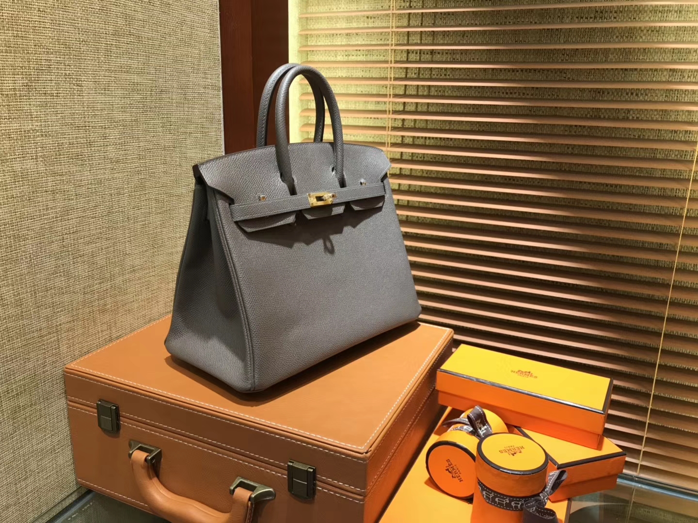 Hermès（爱马仕）Birkin 25cm ( 铂金包) 掌纹牛皮 锡器灰 原版蜜蜡线 全手工缝制