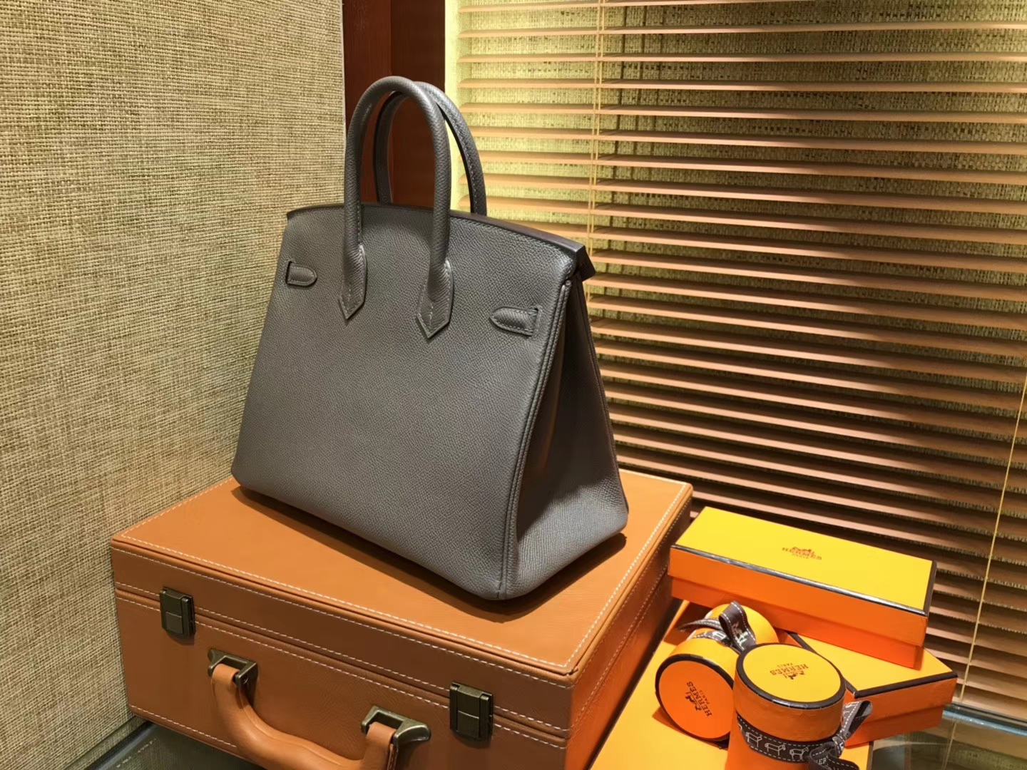 Hermès（爱马仕）Birkin 25cm ( 铂金包) 掌纹牛皮 锡器灰 原版蜜蜡线 全手工缝制
