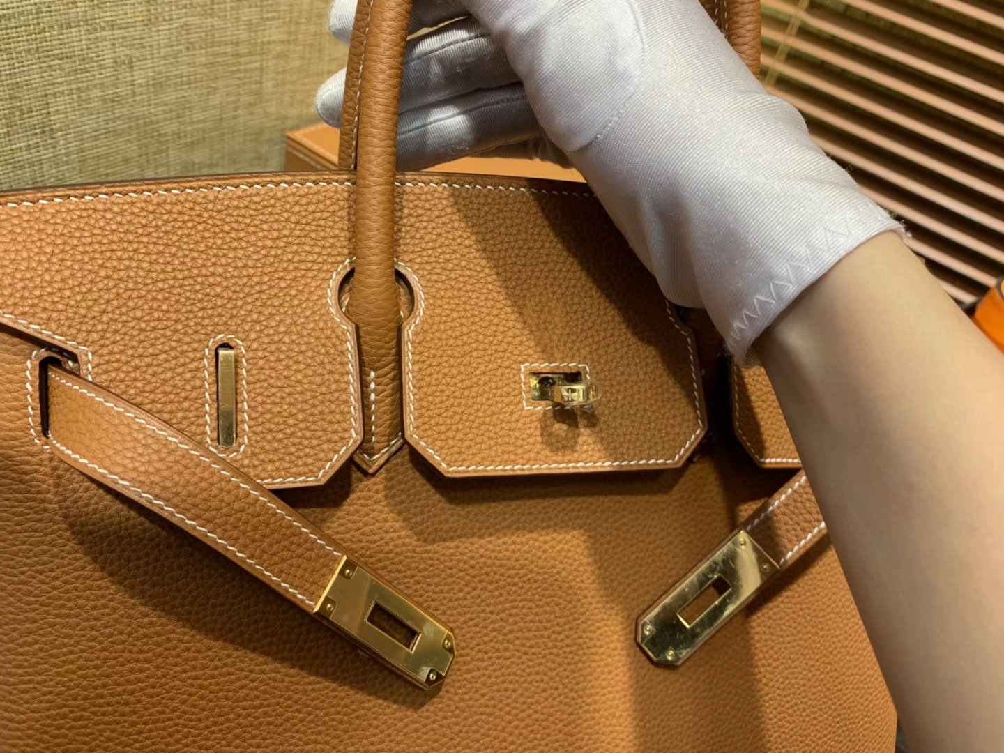 Hermès（爱马仕）Birkin 30cm ( 铂金包) Togo小牛皮 金棕 原版蜜蜡线 全手工缝制