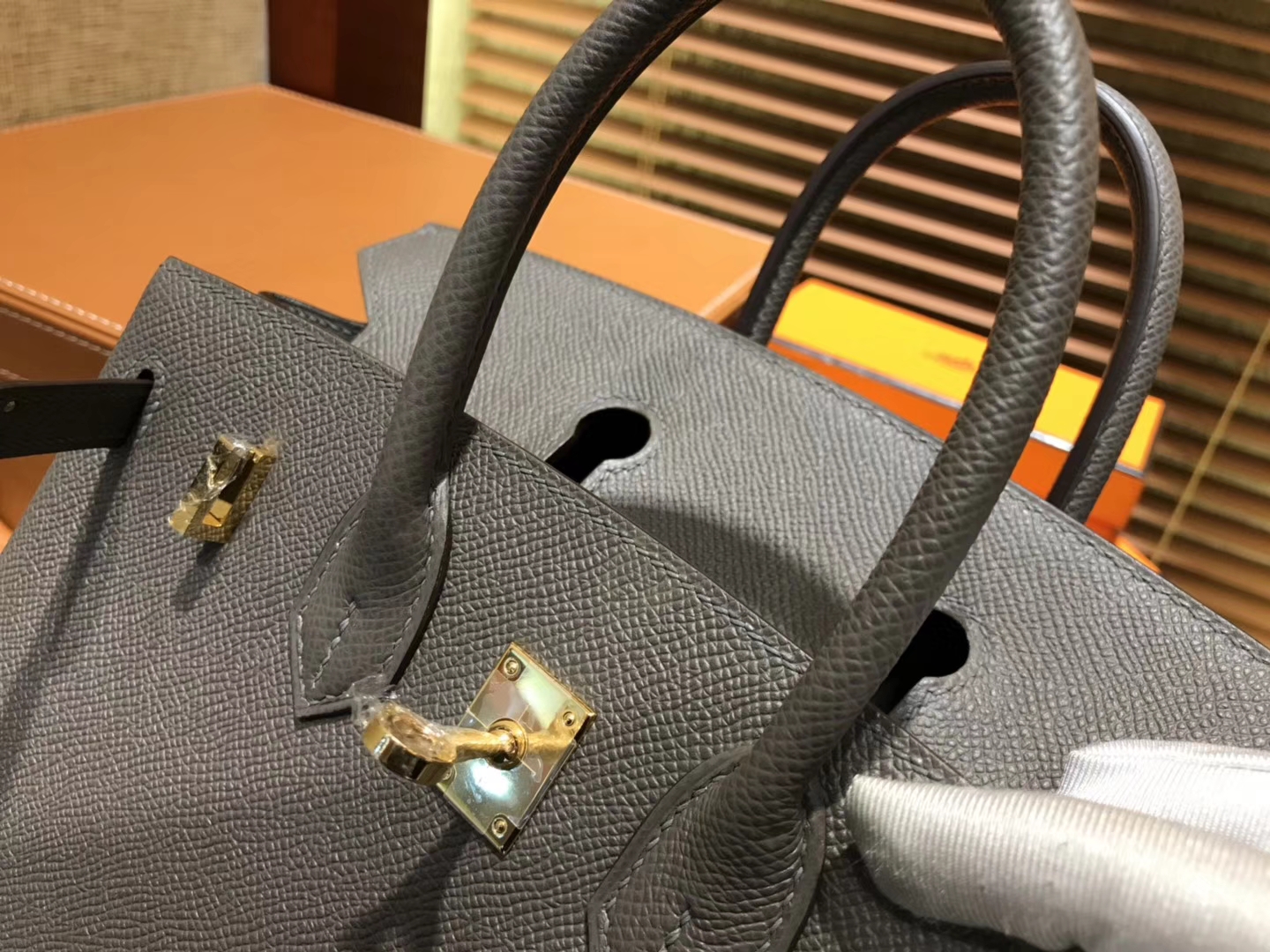 Hermès（爱马仕）Birkin 25cm ( 铂金包) 掌纹牛皮 锡器灰 原版蜜蜡线 全手工缝制
