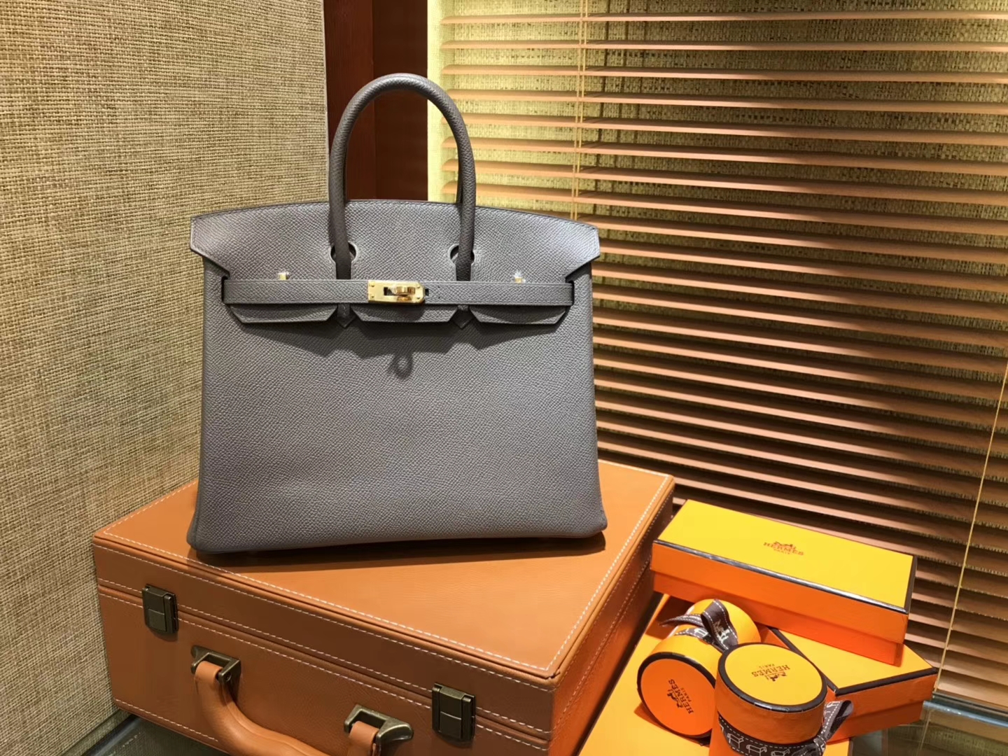 Hermès（爱马仕）Birkin 25cm ( 铂金包) 掌纹牛皮 锡器灰 原版蜜蜡线 全手工缝制