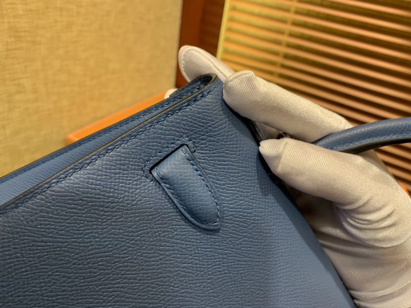 Hermès（爱马仕）Kelly 28(凯莉包) 玛瑙蓝 德国进口 掌纹牛皮 原版蜜蜡线 全手工缝制