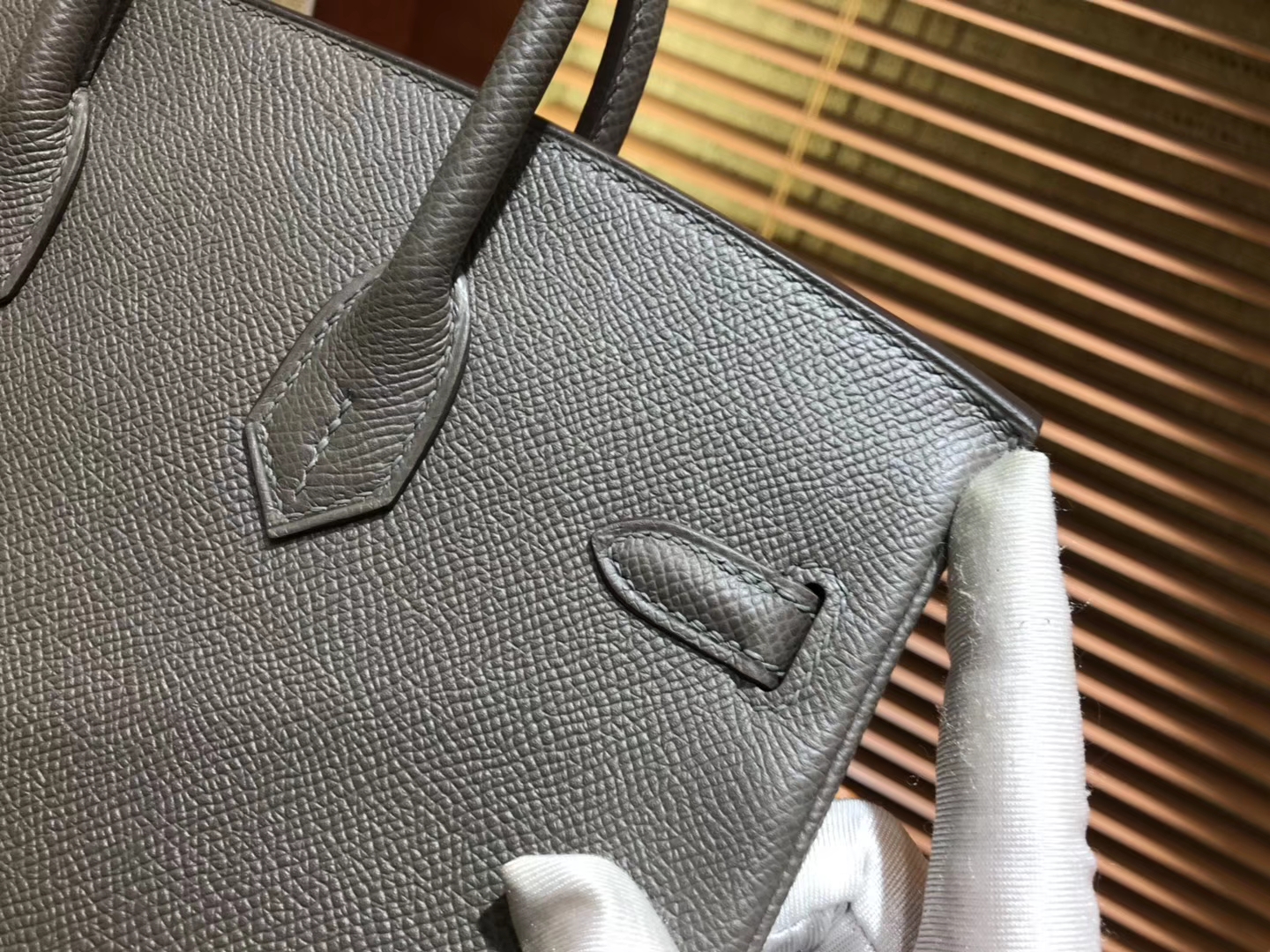 Hermès（爱马仕）Birkin 25cm ( 铂金包) 掌纹牛皮 锡器灰 原版蜜蜡线 全手工缝制