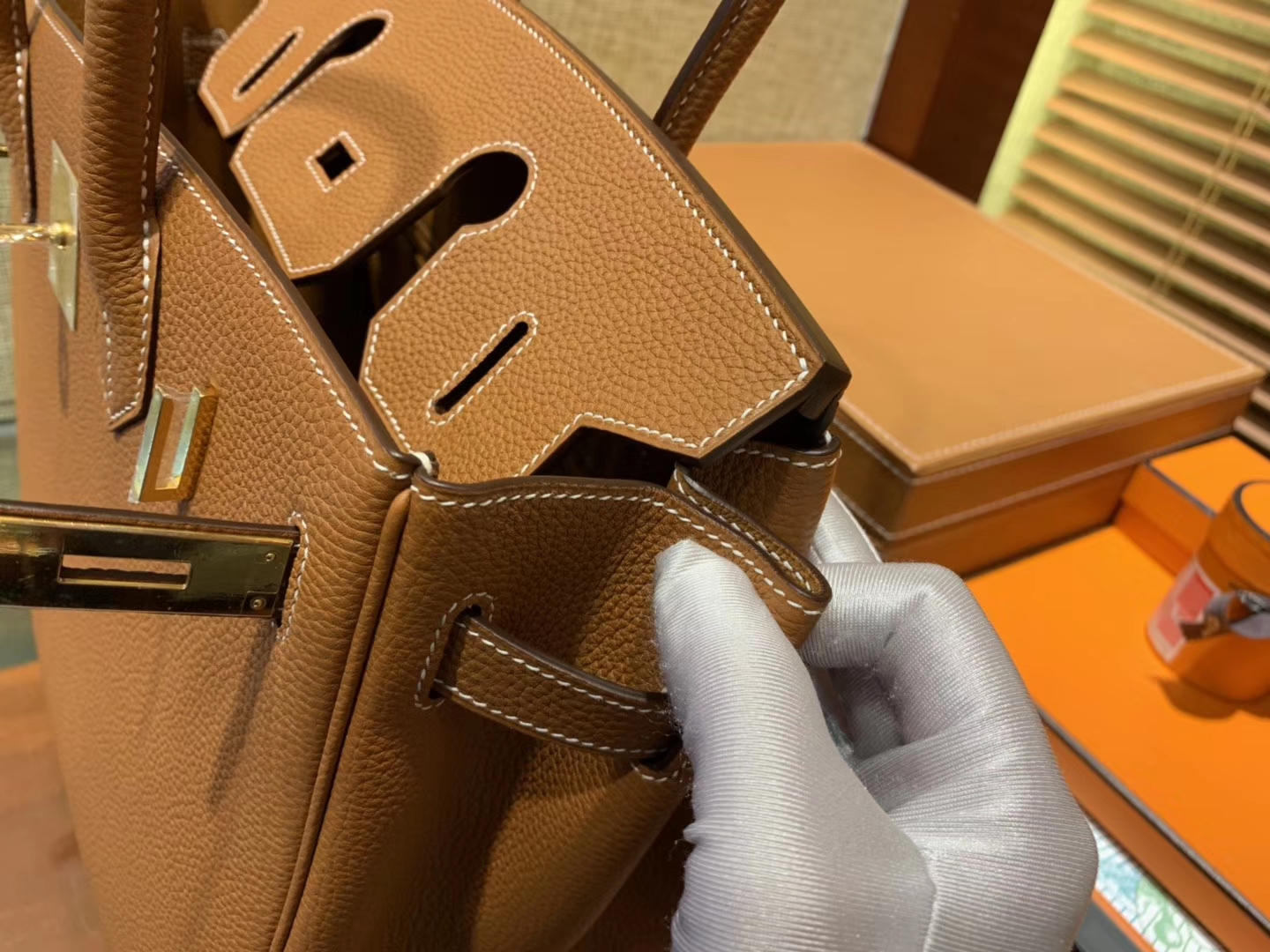 Hermès（爱马仕）Birkin 30cm ( 铂金包) Togo小牛皮 金棕 原版蜜蜡线 全手工缝制