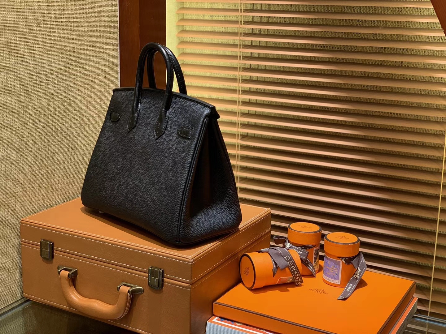 Hermès（爱马仕）Birkin 25cm ( 铂金包) Togo小牛皮 拼鳄鱼皮 经典黑 原版蜜蜡线 全手工缝制