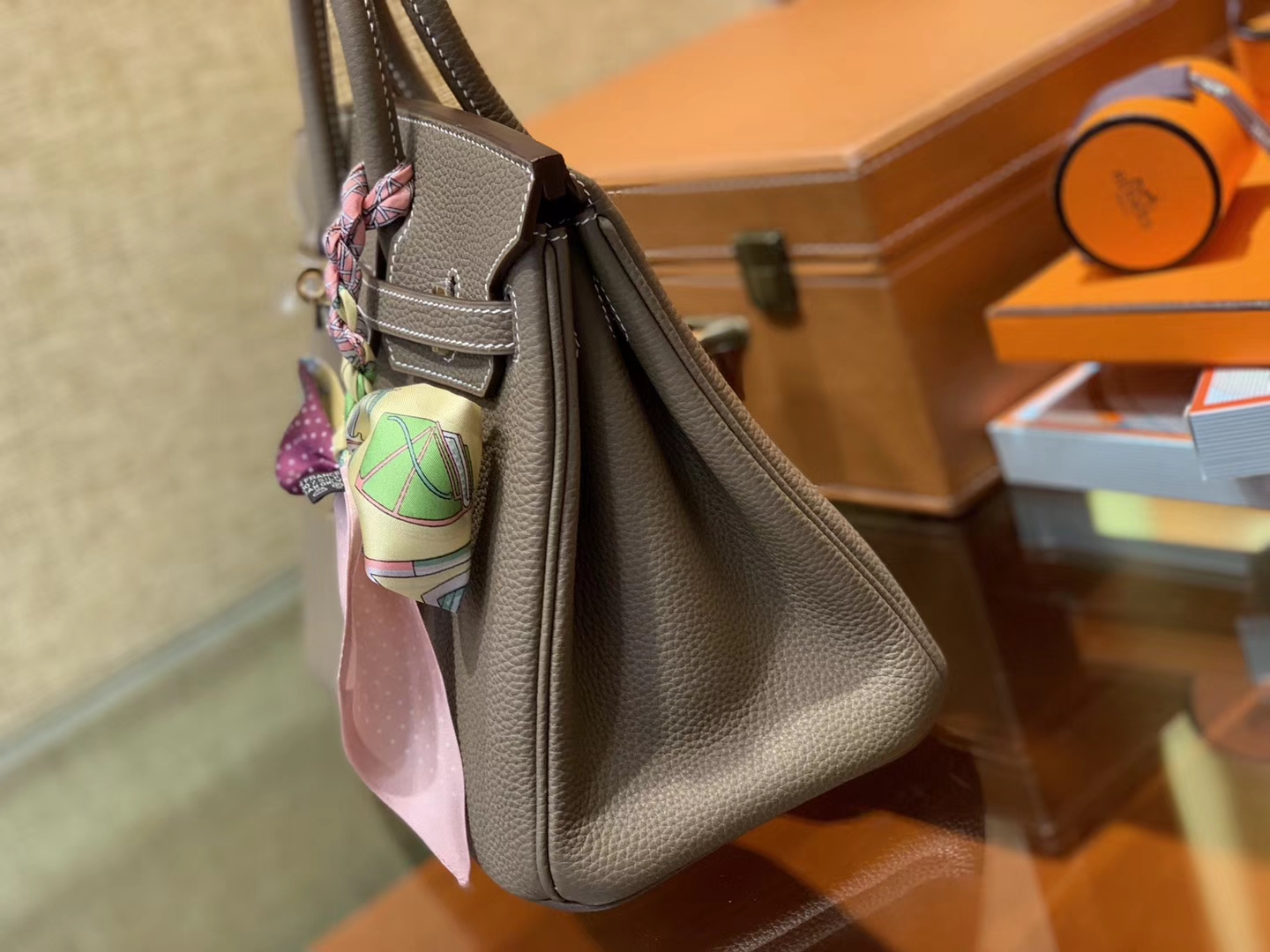 Hermès（爱马仕）Birkin 25cm ( 铂金包) Togo小牛皮 大象灰 原版蜜蜡线 全手工缝制