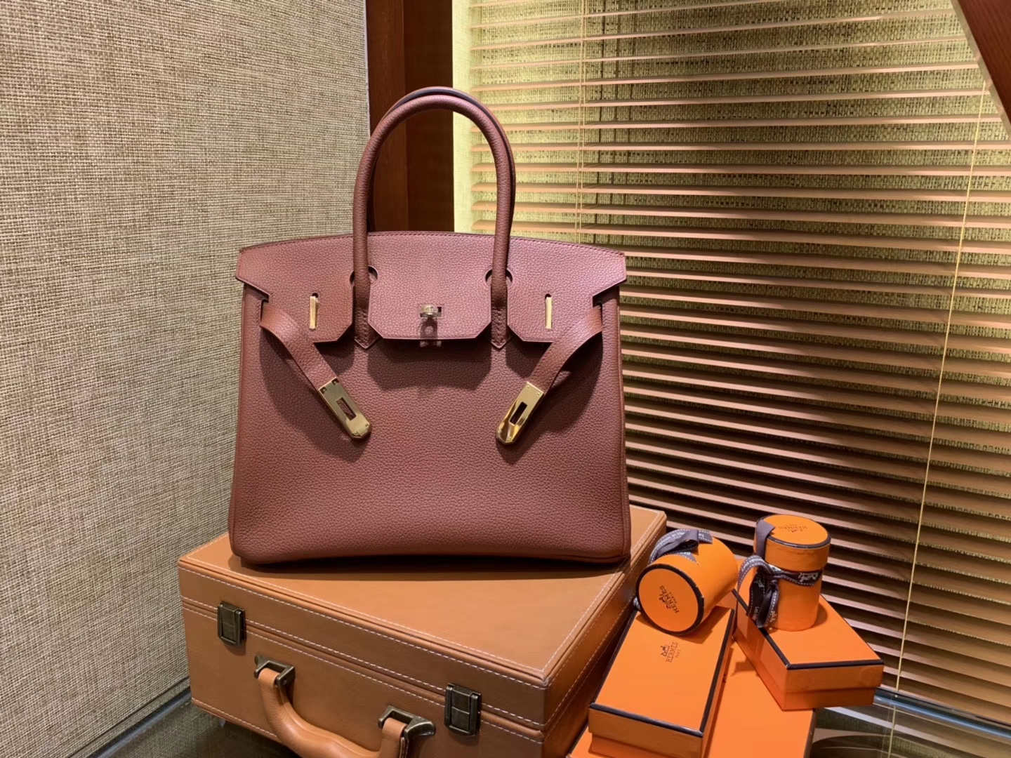 Hermès（爱马仕）Birkin 30cm ( 铂金包) Togo小牛皮 古铜色 原版蜜蜡线 全手工缝制