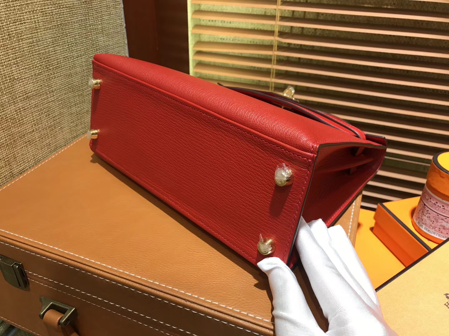 Hermès（爱马仕）Kelly 25(凯莉包) 蕃茄红 德国进口 掌纹牛皮 原版蜜蜡线 全手工缝制