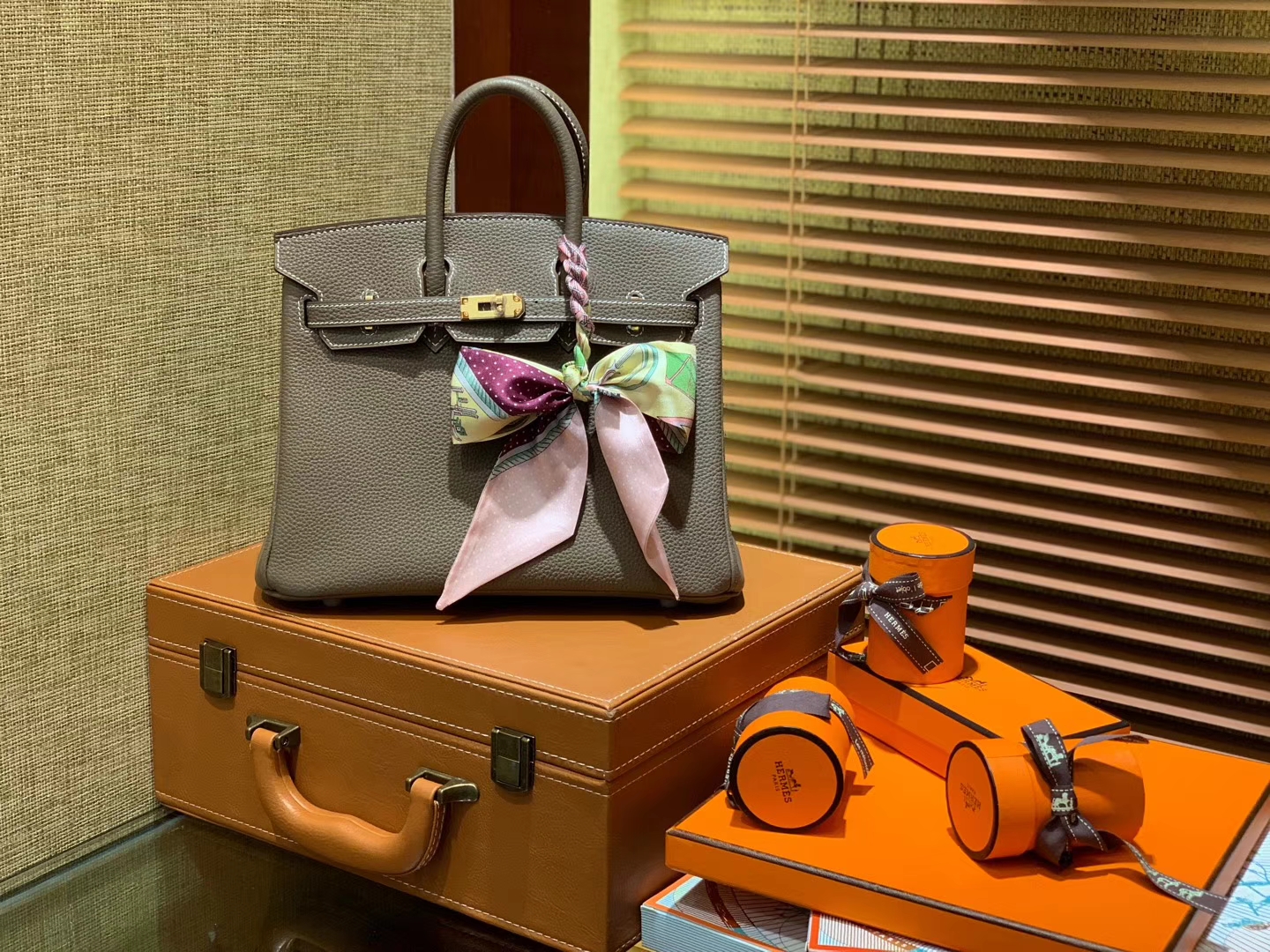 Hermès（爱马仕）Birkin 25cm ( 铂金包) Togo小牛皮 大象灰 原版蜜蜡线 全手工缝制