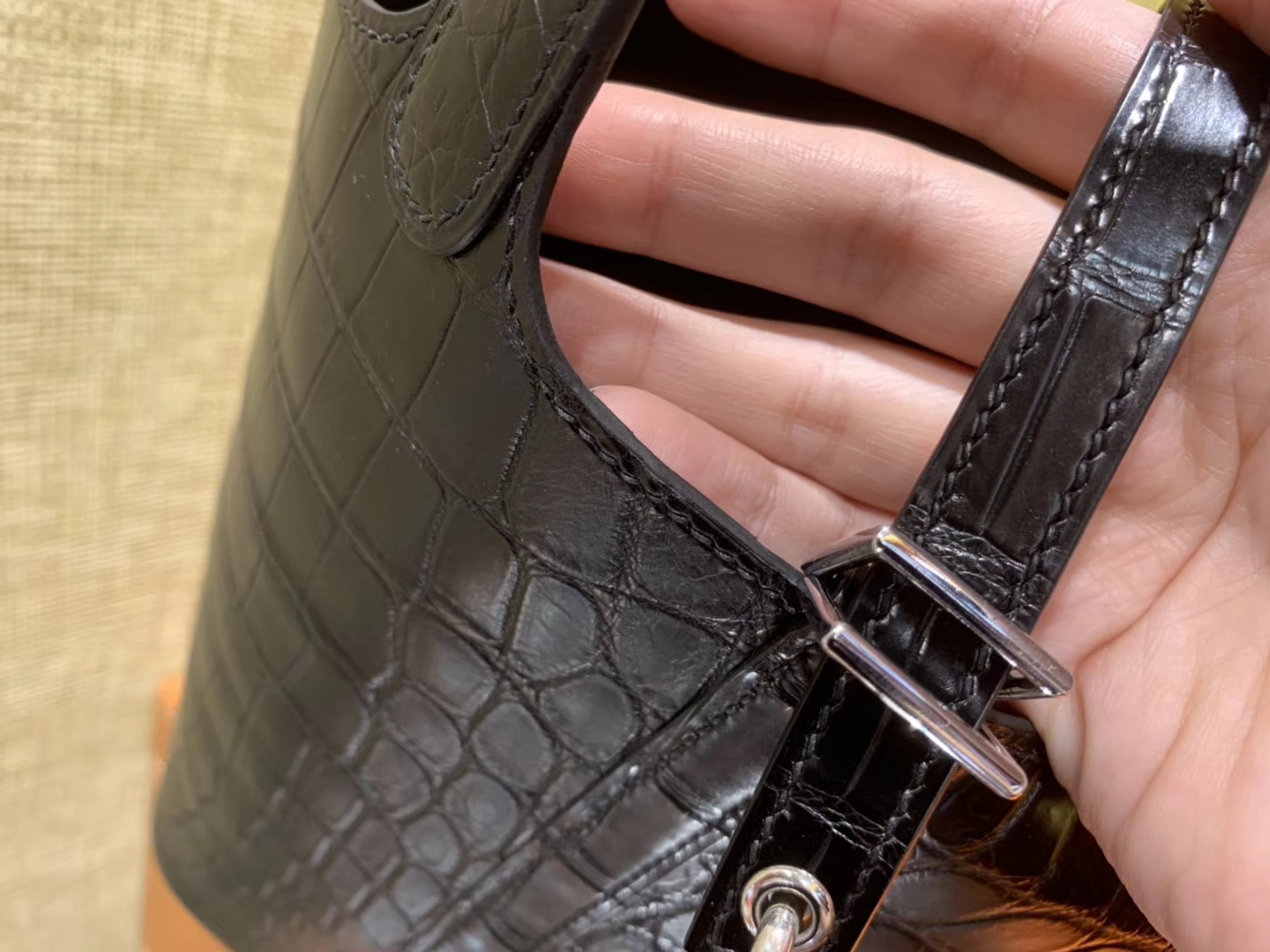 Hermès（爱马仕）Picotin 菜篮子 鳄鱼皮 经典黑 全手工缝制 18cm