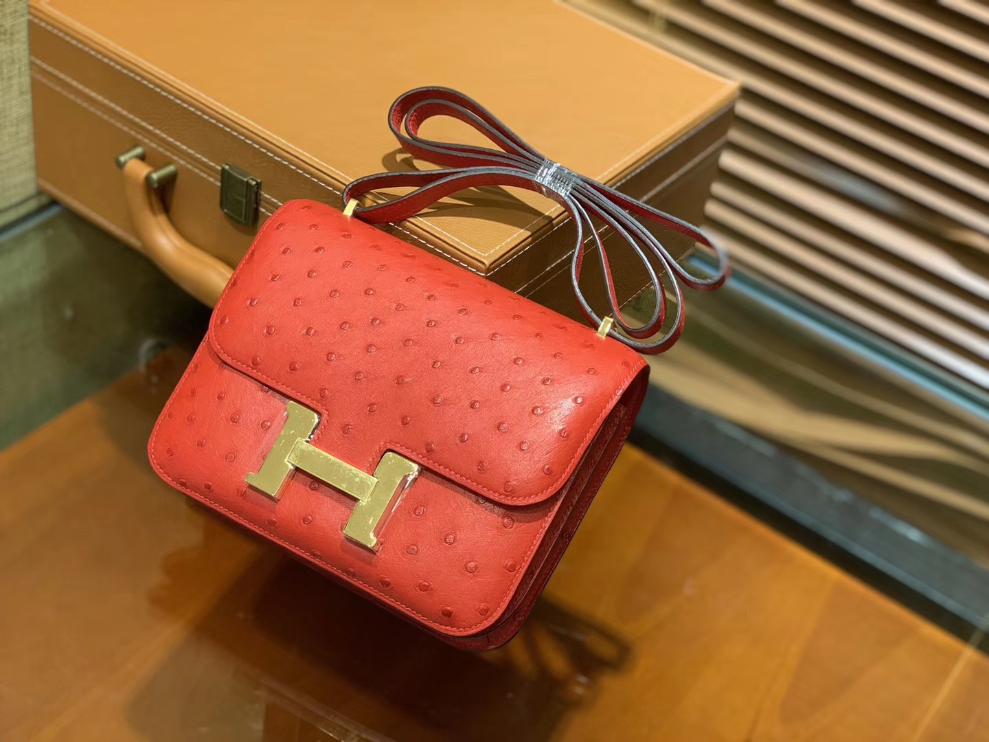 Hermès（爱马仕）Constance空姐包 新颜色 爱心红 鸵鸟皮 顶级全手工缝制 18cm