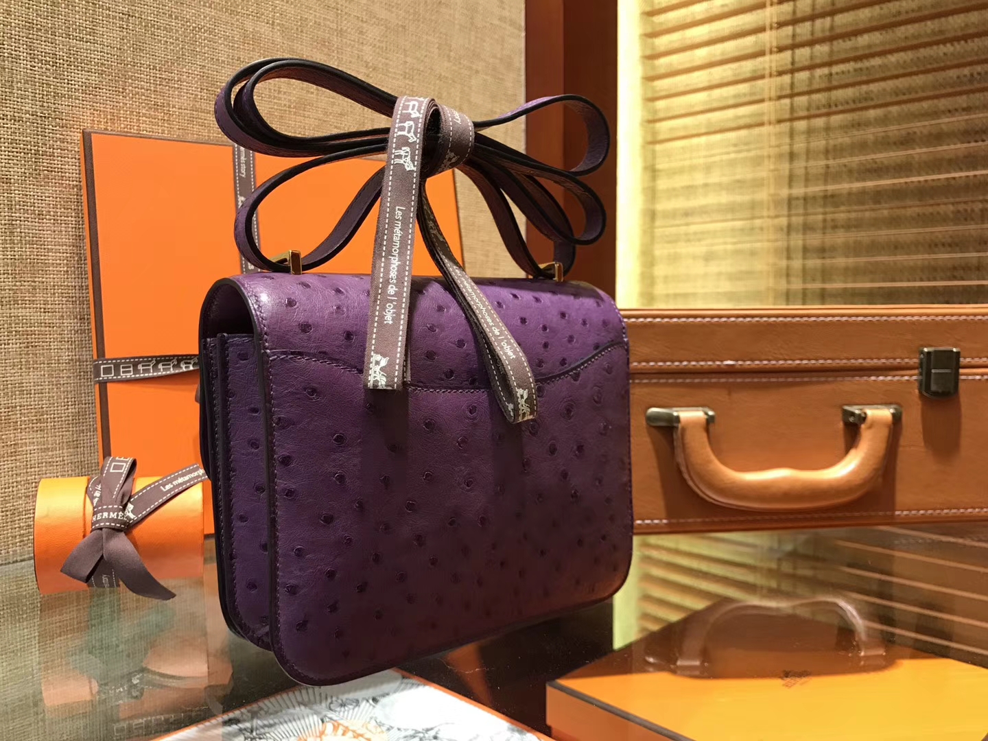 Hermès（爱马仕）Constance 18cm 海葵紫 南非进口鸵鸟 KK级别 顶级全手工 金扣