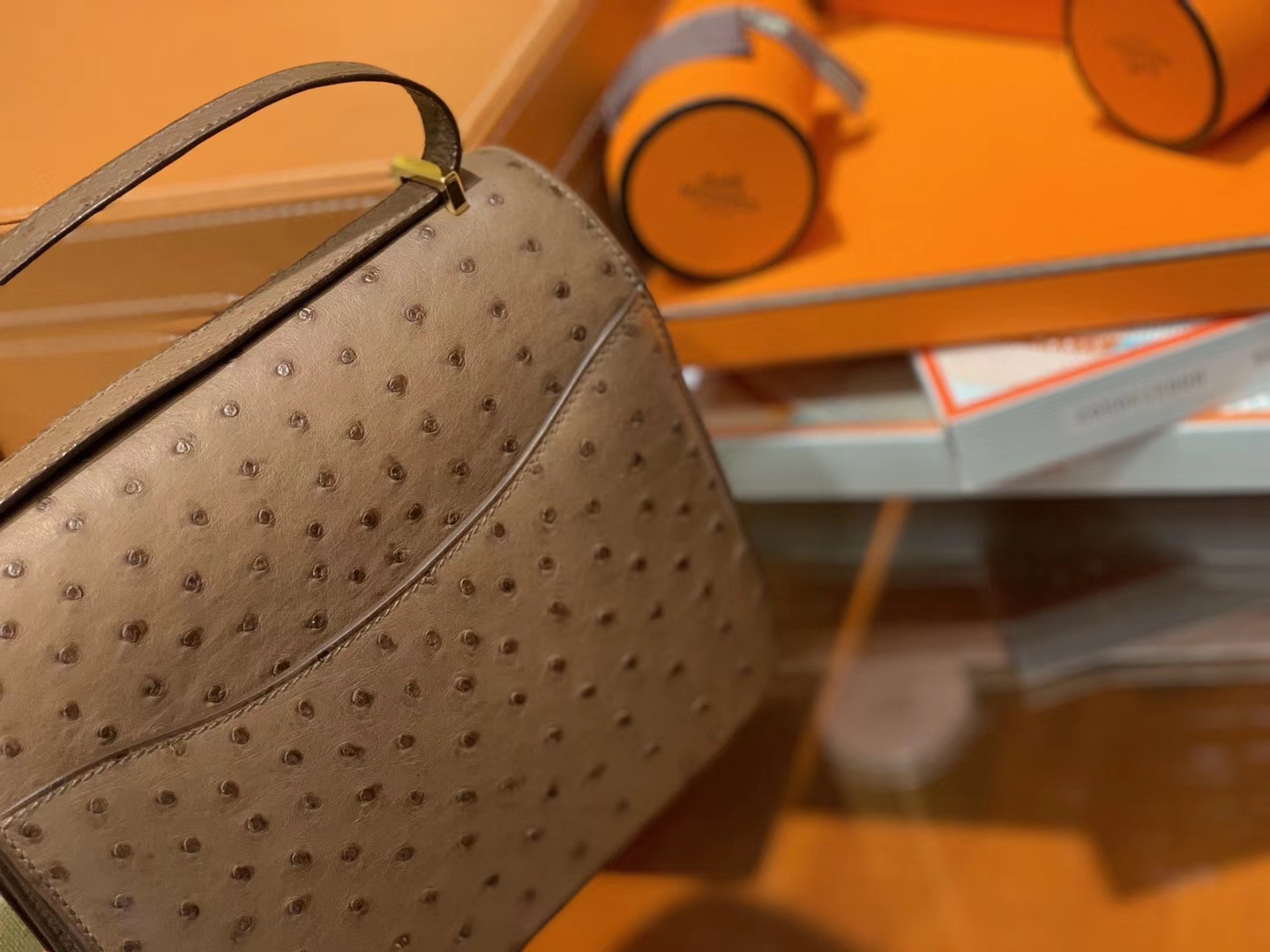 Hermès（爱马仕）Constance 18cm 棕色 南非进口鸵鸟 KK级别 顶级全手工 金扣