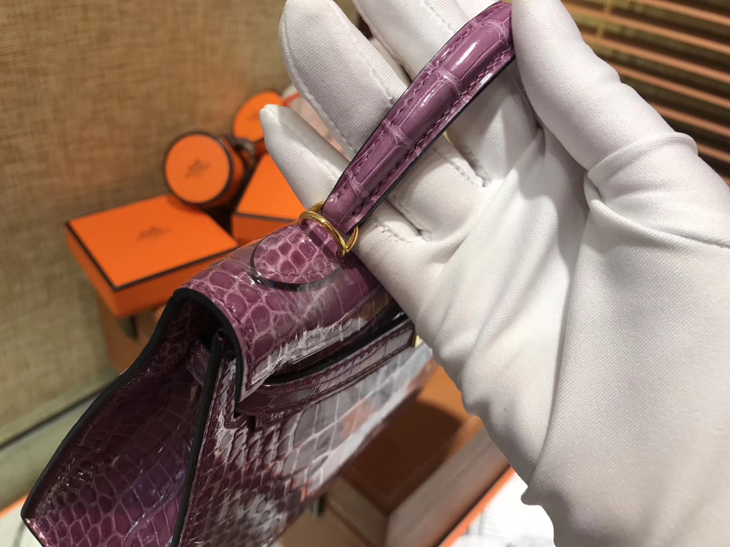 Hermès（爱马仕）MiniKelly 迷你凯莉 焉尾紫 一级美洲鳄鱼皮 顶级手缝蜡线 金扣 19cm 2代