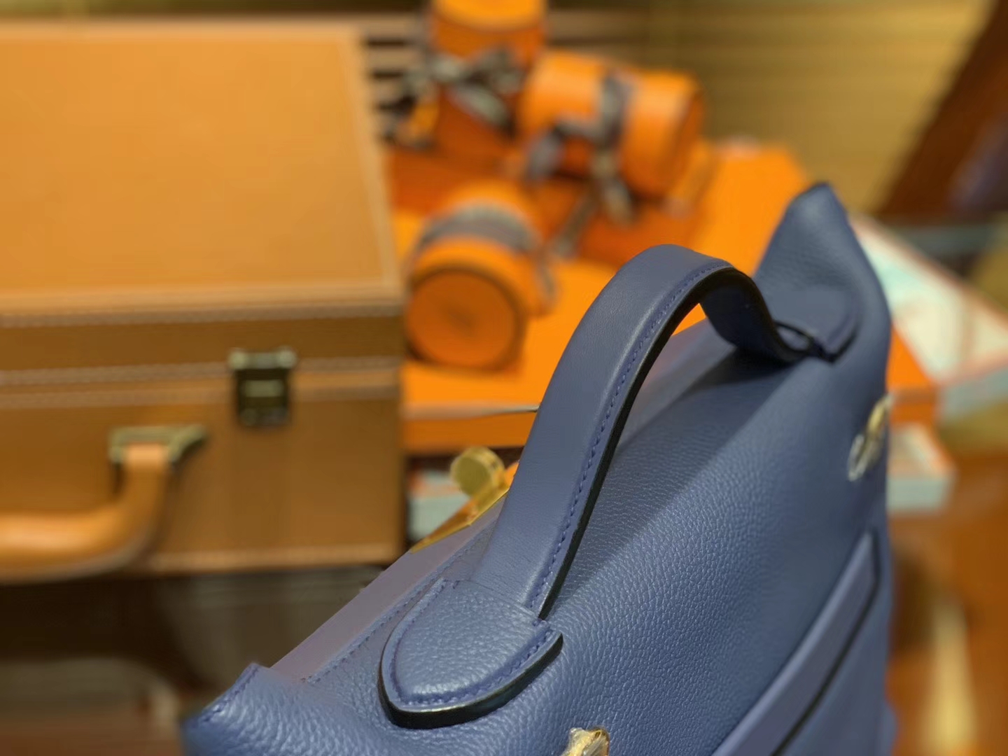 Hermès（爱马仕）Kelly-2424 蓝色 原厂御用顶级小牛皮拼Swift皮 togo 金扣 29cm