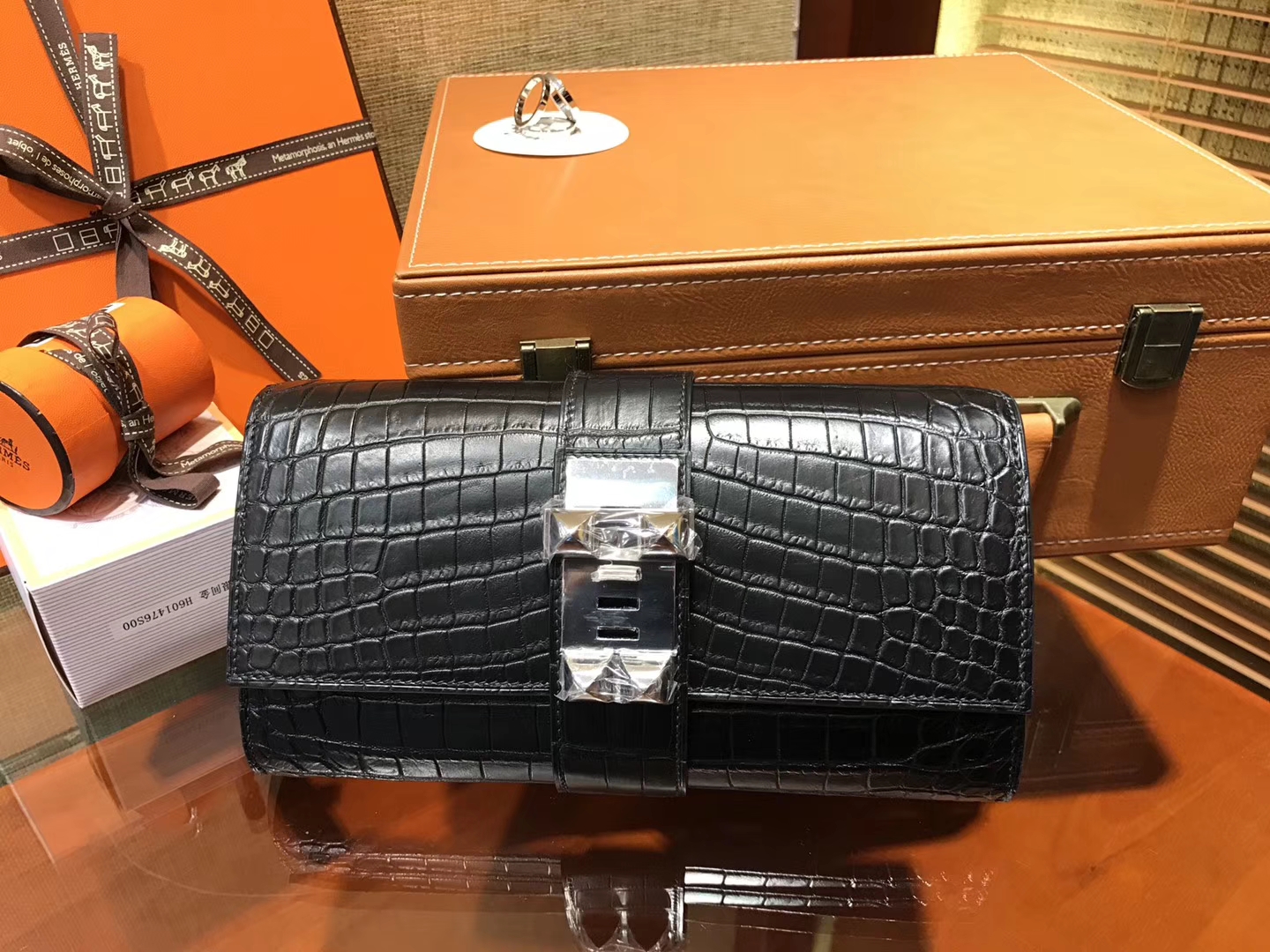 Hermès（爱马仕）CDC手包 经典黑 鳄鱼皮 银扣 23cm