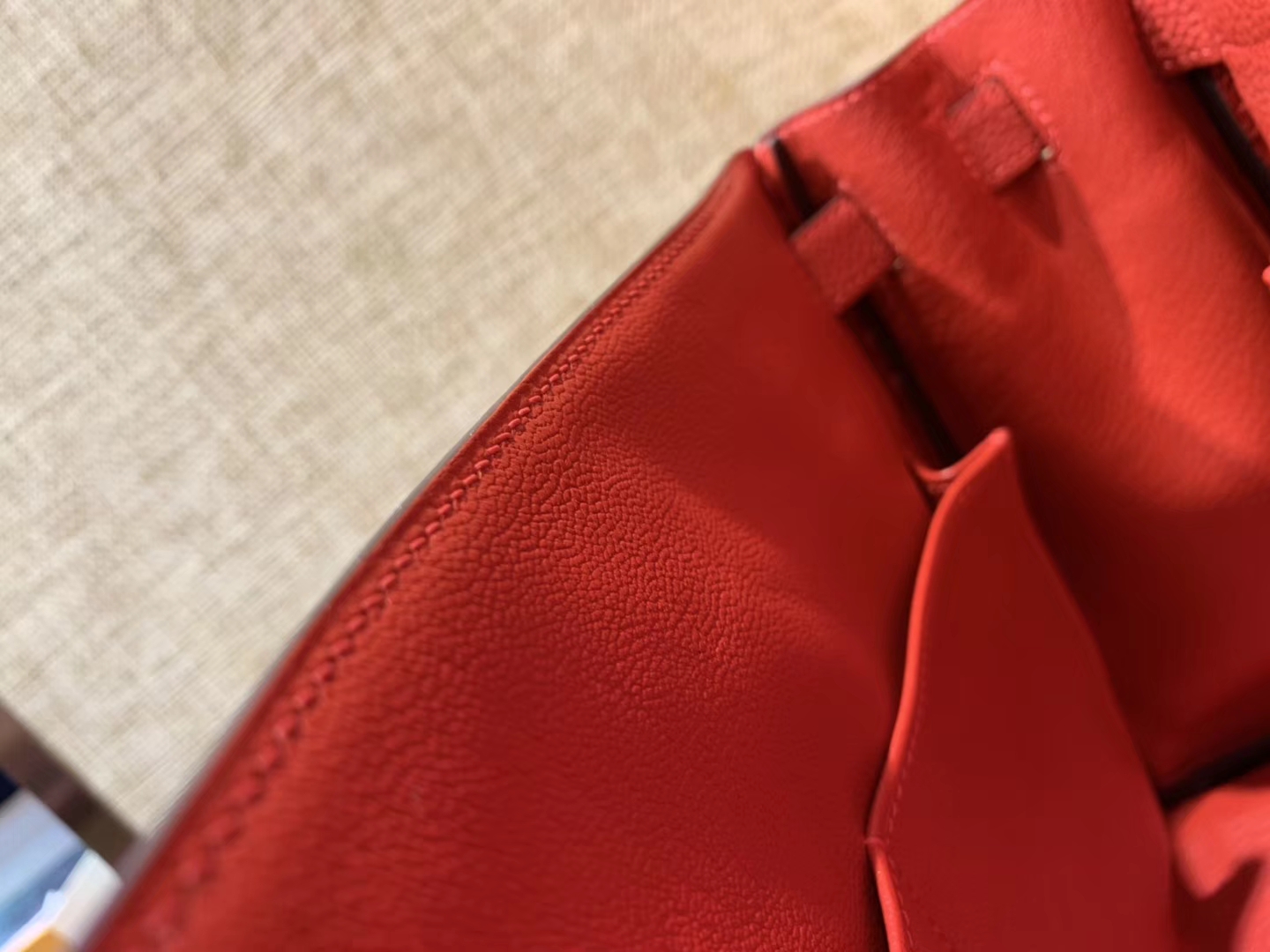 Hermès（爱马仕）Kelly凯莉包 togo小牛皮 中国红 进口原料 原版蜜蜡线 金扣 28cm