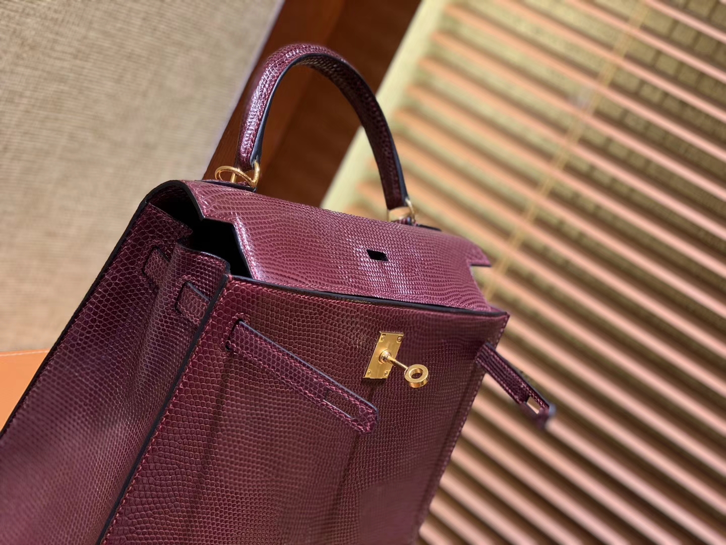 Hermès（爱马仕）Kelly 25cm 波尔多酒红 野生蜥蜴皮 巨蜥 顶级手工缝制 金扣