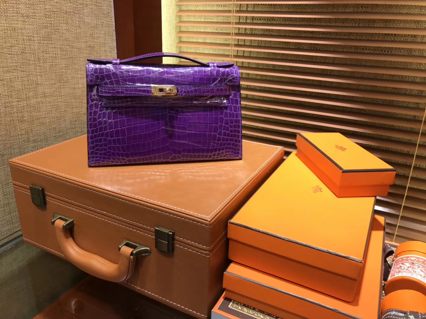 Hermès（爱马仕）MiniKelly 迷你凯莉 紫色 进口鳄鱼皮 顶级手缝工艺 金扣 22cm