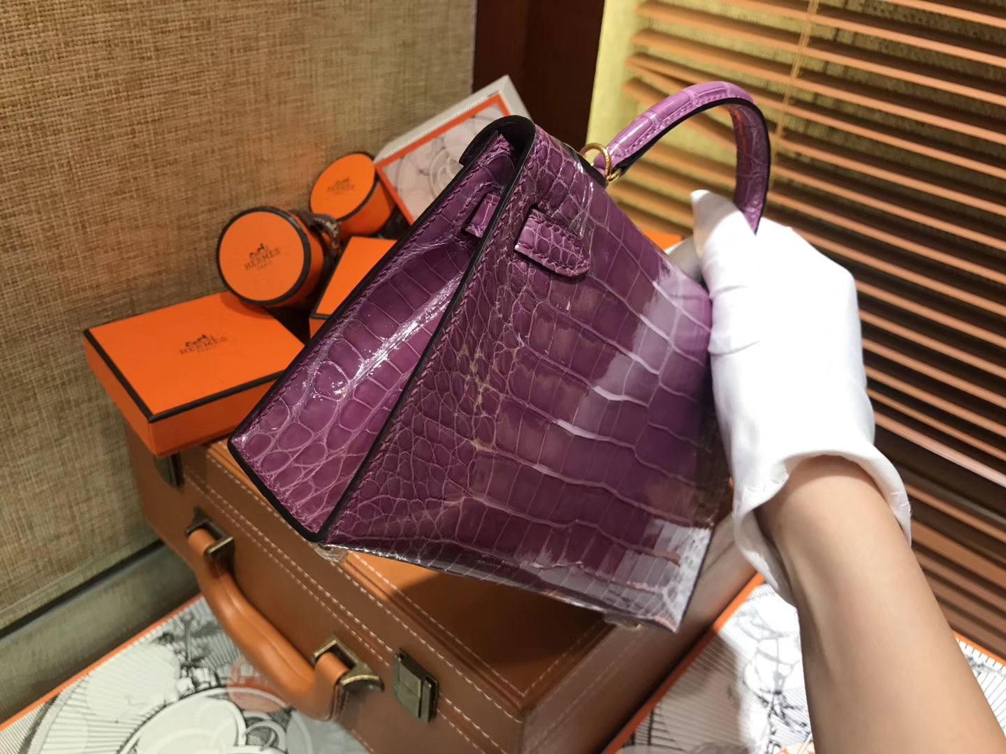 Hermès（爱马仕）MiniKelly 迷你凯莉 焉尾紫 一级美洲鳄鱼皮 顶级手缝蜡线 金扣 19cm 2代