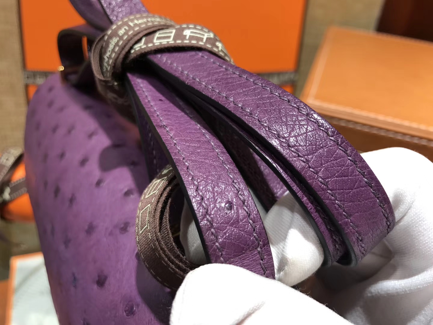 Hermès（爱马仕）Constance 18cm 海葵紫 南非进口鸵鸟 KK级别 顶级全手工 金扣