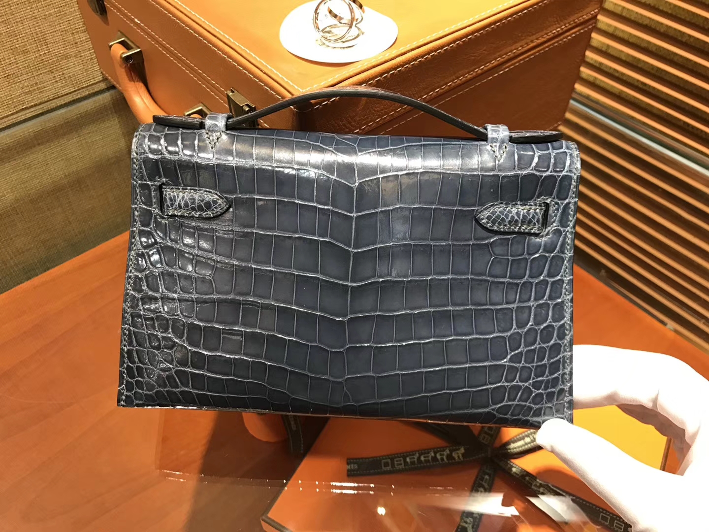 Hermès（爱马仕）MiniKelly 迷你凯莉 蓝色 进口鳄鱼皮 顶级手缝工艺 金扣 22cm
