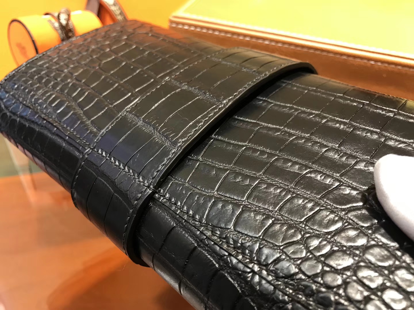 Hermès（爱马仕）CDC手包 经典黑 鳄鱼皮 银扣 23cm