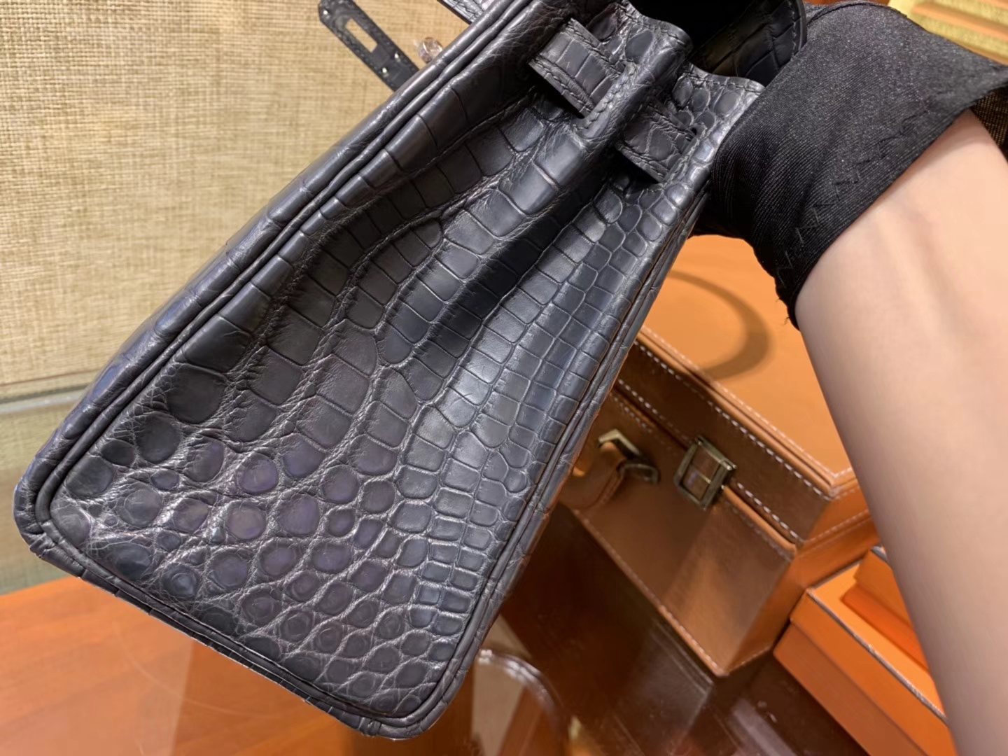 Hermès（爱马仕）Kelly 凯莉包 锡器灰 尼罗雾面 一级鳄鱼皮 顶级全手工缝制 银扣 28cm