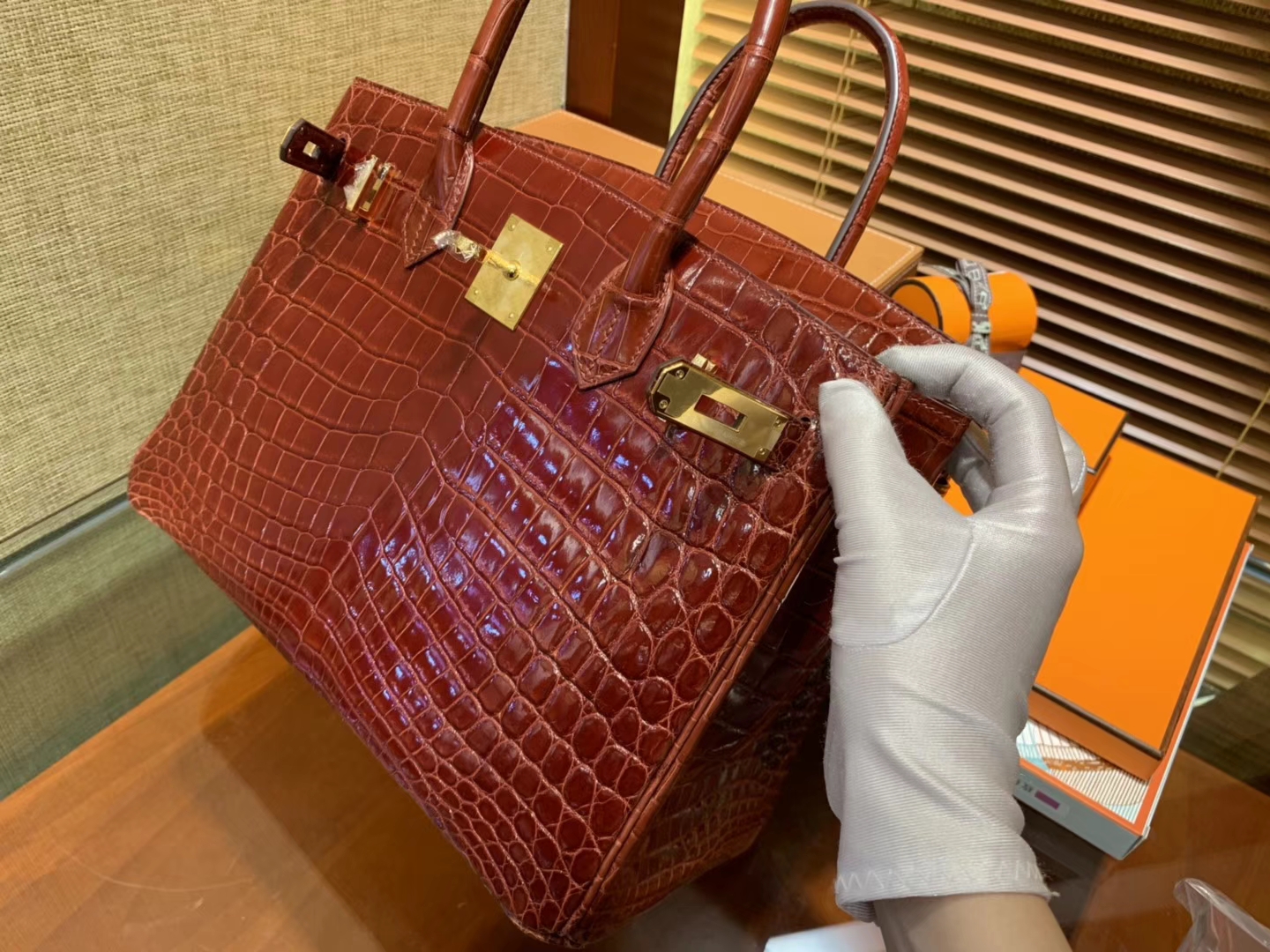 Hermès（爱马仕）Birkin铂金包 板栗棕 一级皮 尼罗鳄鱼 进口原料 顶级手缝工艺 30cm
