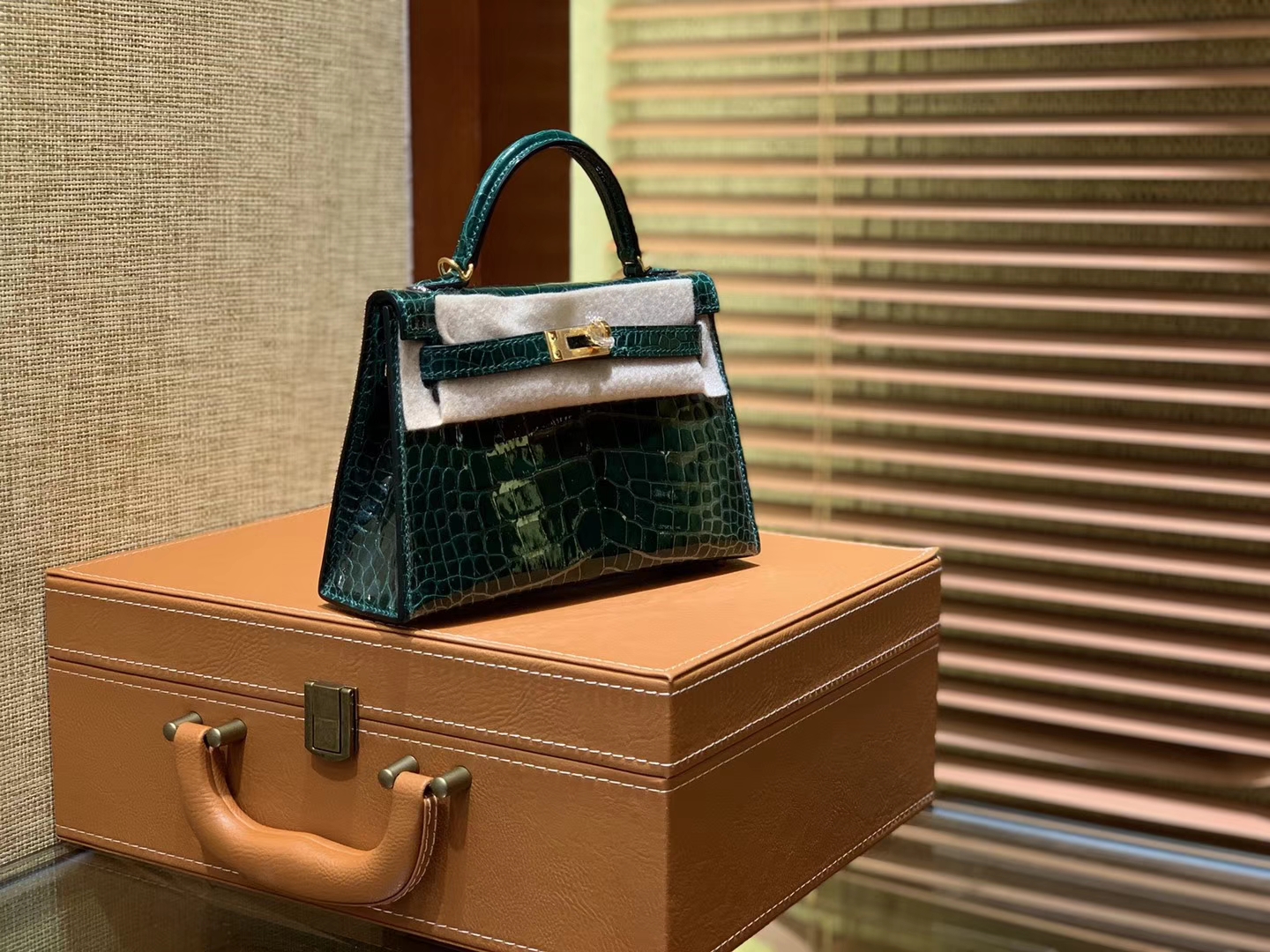 Hermès（爱马仕）迷你2代 19cm 祖母绿 一级美洲 鳄鱼皮 顶级手工 金扣