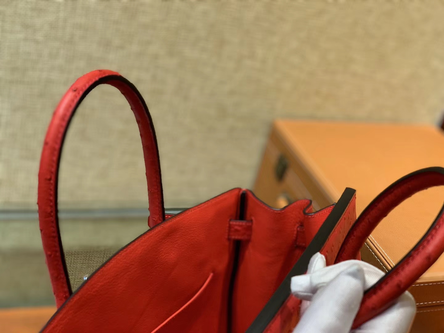 Hermès（爱马仕）Birkin铂金包 大红色 南非进口鸵鸟皮 KK级别 匠心打造 30cm