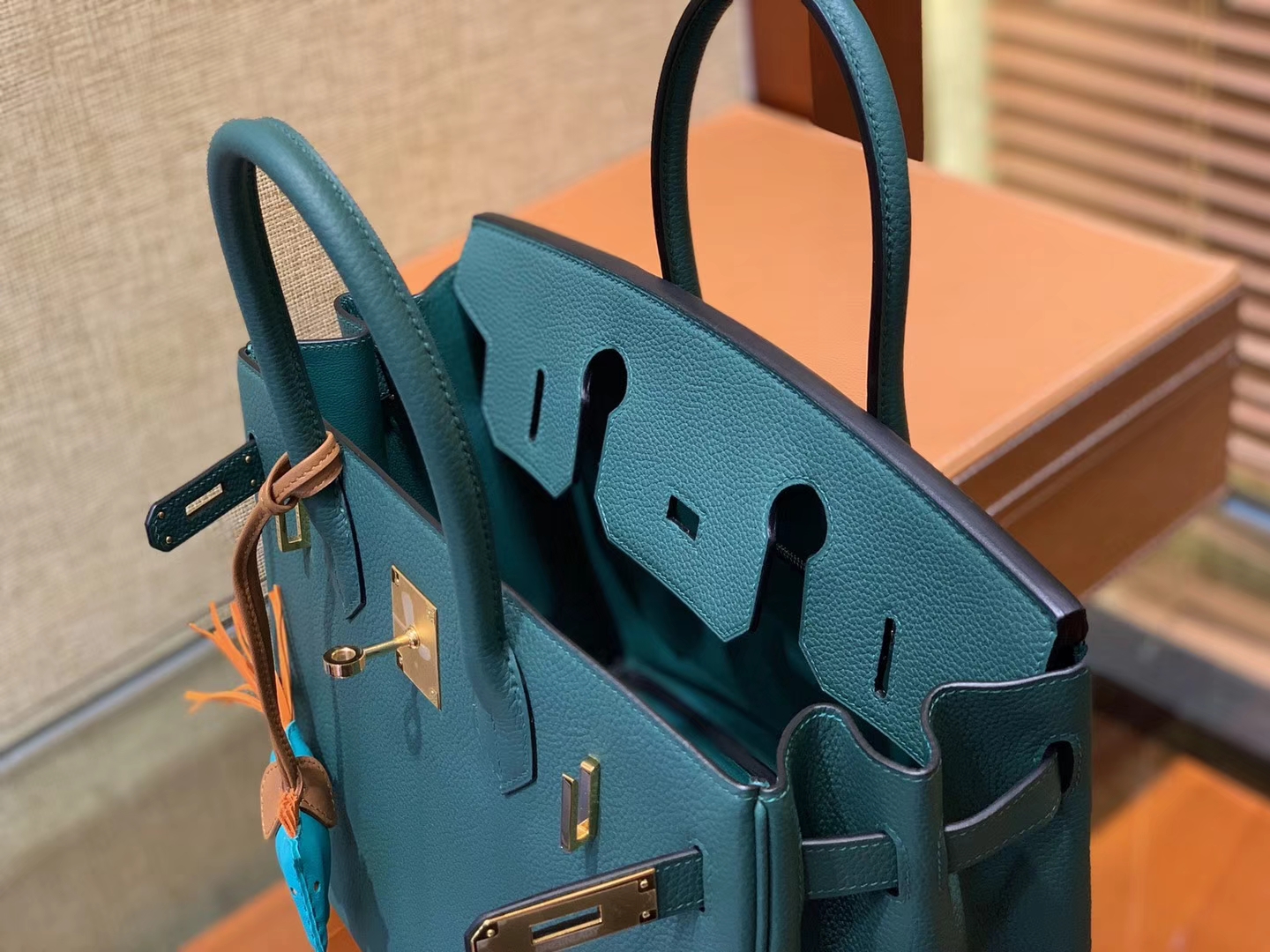 Hermès（爱马仕）Birkin铂金包 孔雀绿 德国进口小牛皮 顶级品质全手工缝制 金扣 30cm