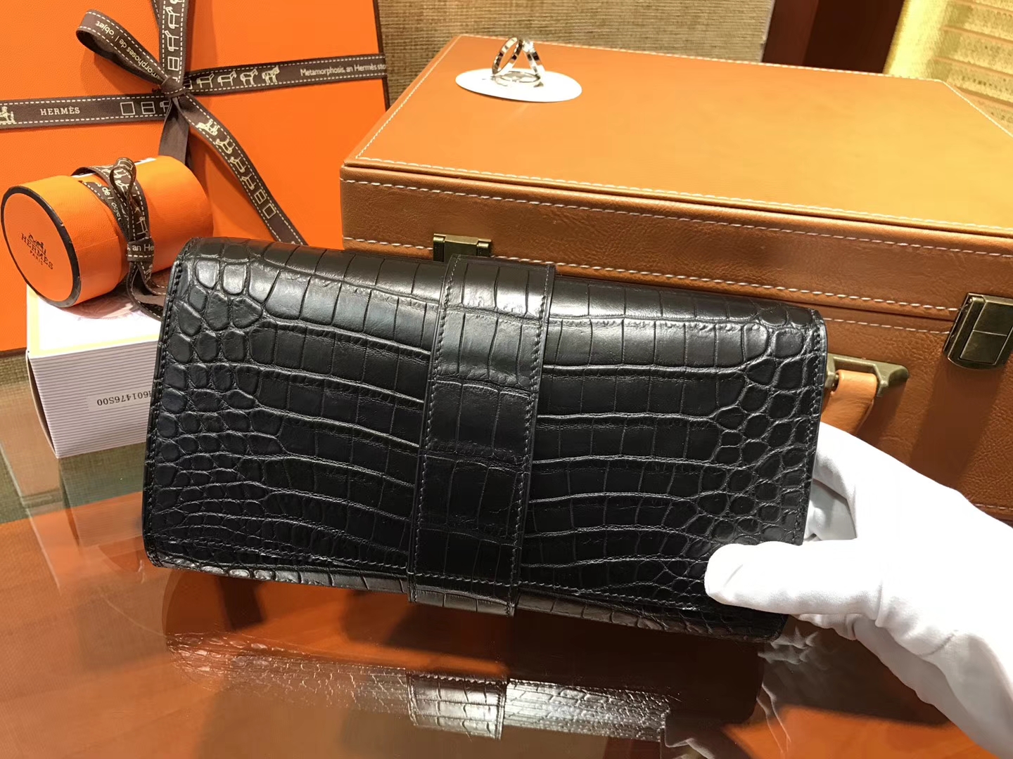 Hermès（爱马仕）CDC手包 经典黑 鳄鱼皮 银扣 23cm