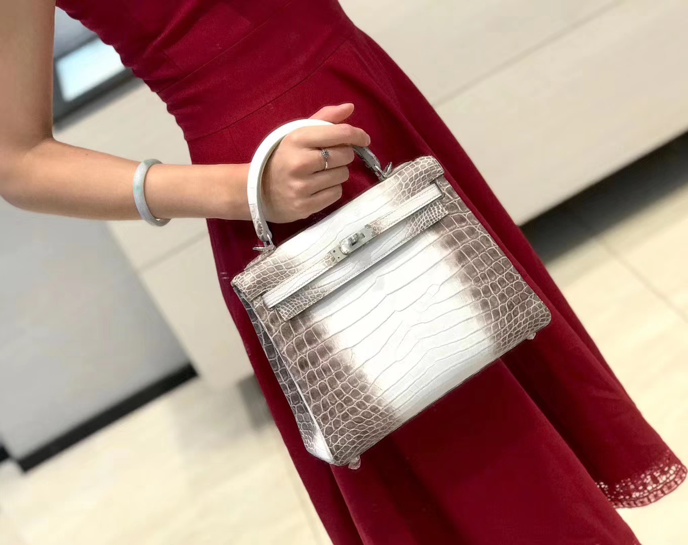 Hermès（爱马仕）Kelly 凯莉包 喜马拉雅 特级鳄鱼皮 全手工缝制 银扣 25cm