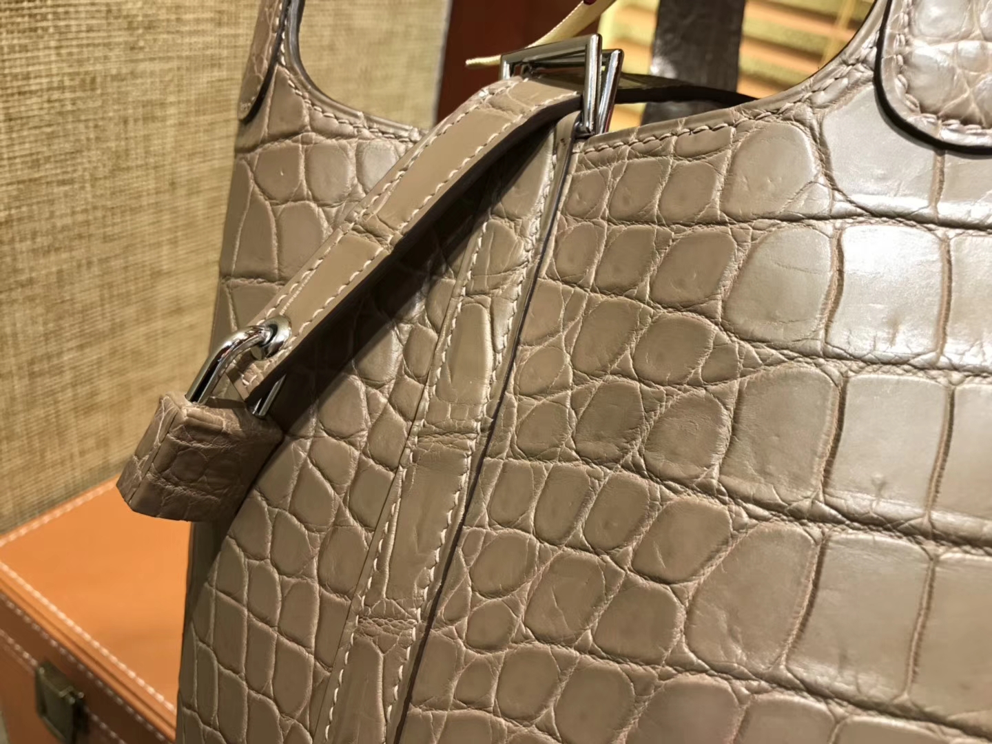 Hermès（爱马仕）Picotin 菜篮子 鳄鱼皮 斑鸠灰 全手工缝制 18cm