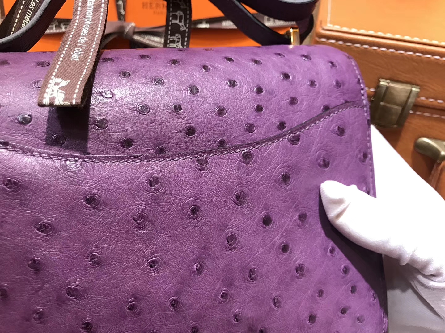 Hermès（爱马仕）Constance 18cm 海葵紫 南非进口鸵鸟 KK级别 顶级全手工 金扣