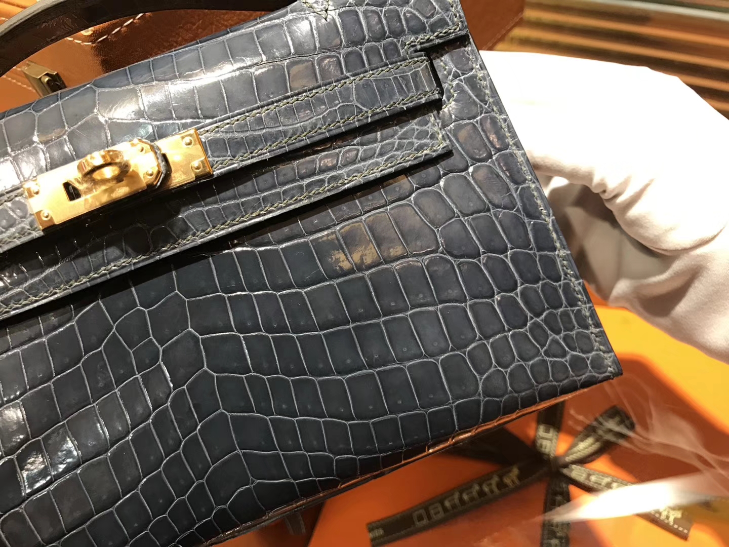 Hermès（爱马仕）MiniKelly 迷你凯莉 蓝色 进口鳄鱼皮 顶级手缝工艺 金扣 22cm