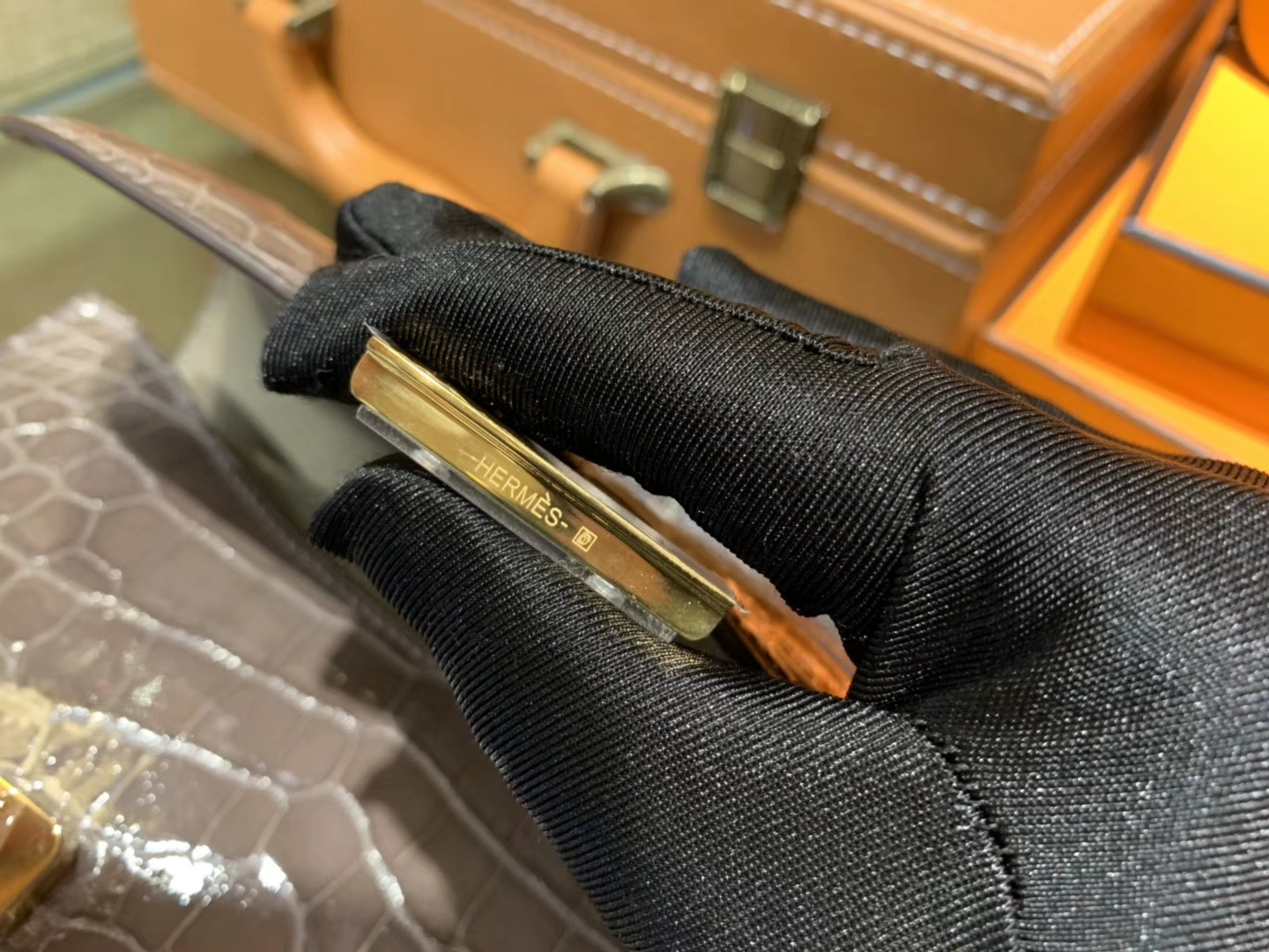 Hermès（爱马仕）Constance空姐包 大象灰 一级 美洲 鳄鱼皮 臻品级别 金扣 18cm