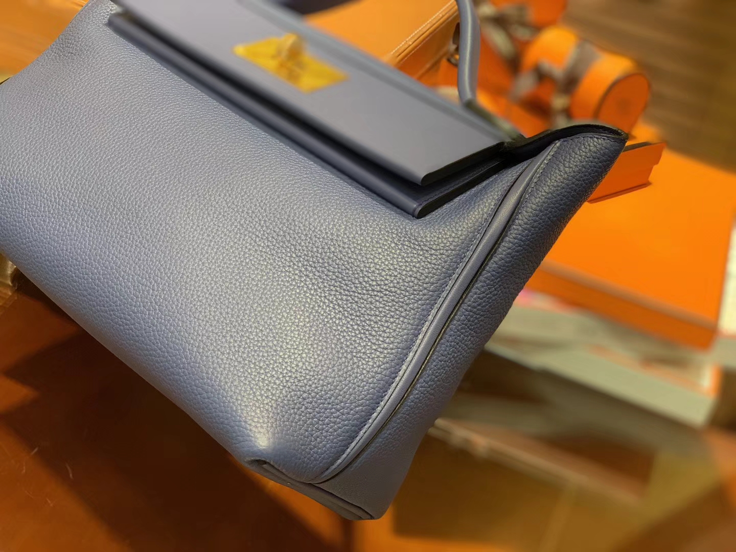 Hermès（爱马仕）Kelly-2424 蓝色 原厂御用顶级小牛皮拼Swift皮 togo 金扣 29cm