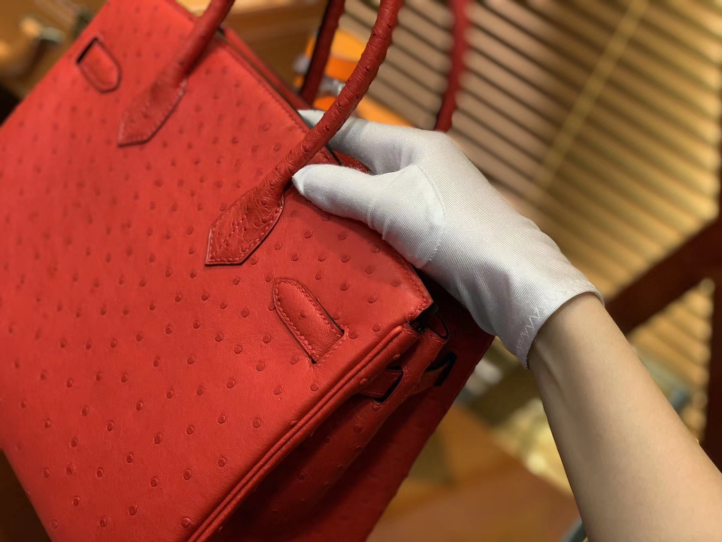 Hermès（爱马仕）Birkin铂金包 大红色 南非进口鸵鸟皮 KK级别 匠心打造 30cm
