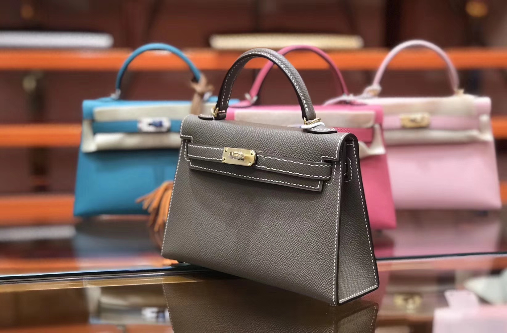 Hermès（爱马仕）Birkin铂金包 mini kelly 大象灰 进口掌纹小牛皮 金扣 顶级手工缝制 19cm