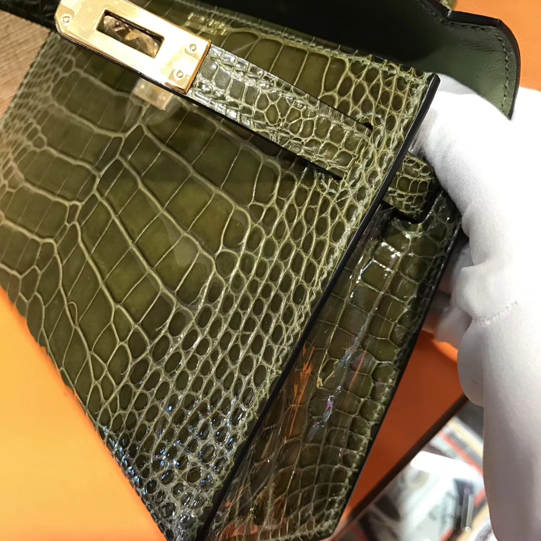 Hermès（爱马仕）MiniKelly 迷你凯莉 橄榄绿 一级美洲鳄鱼皮 顶级手缝蜡线 金扣 19cm 2代
