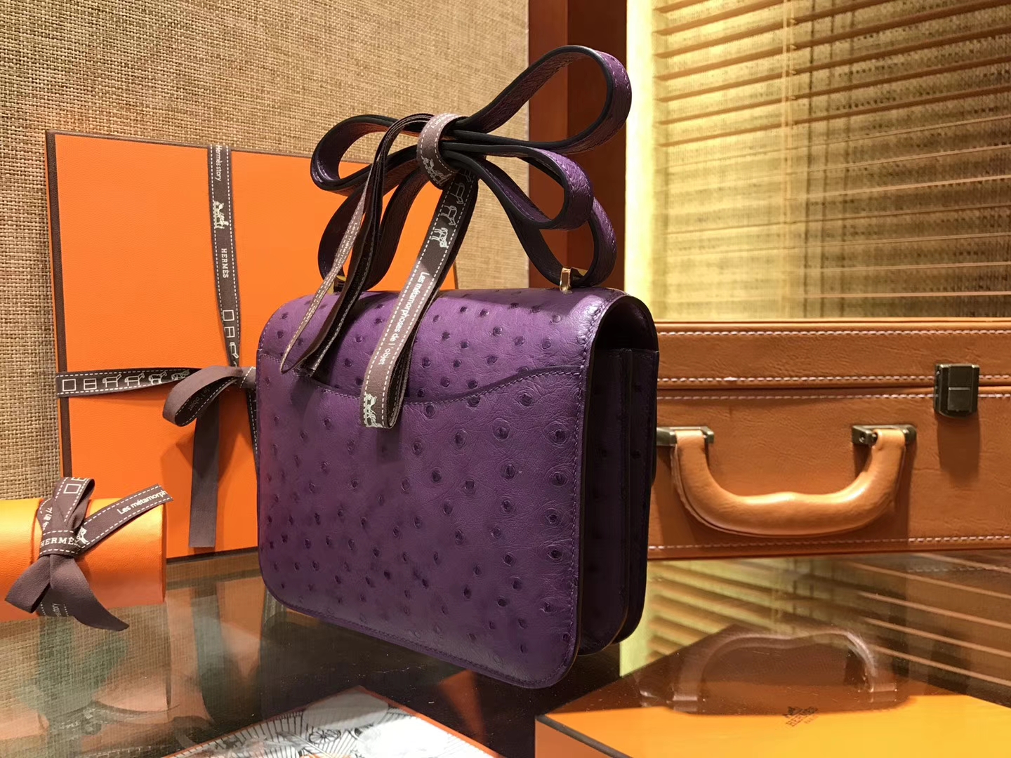 Hermès（爱马仕）Constance 18cm 海葵紫 南非进口鸵鸟 KK级别 顶级全手工 金扣
