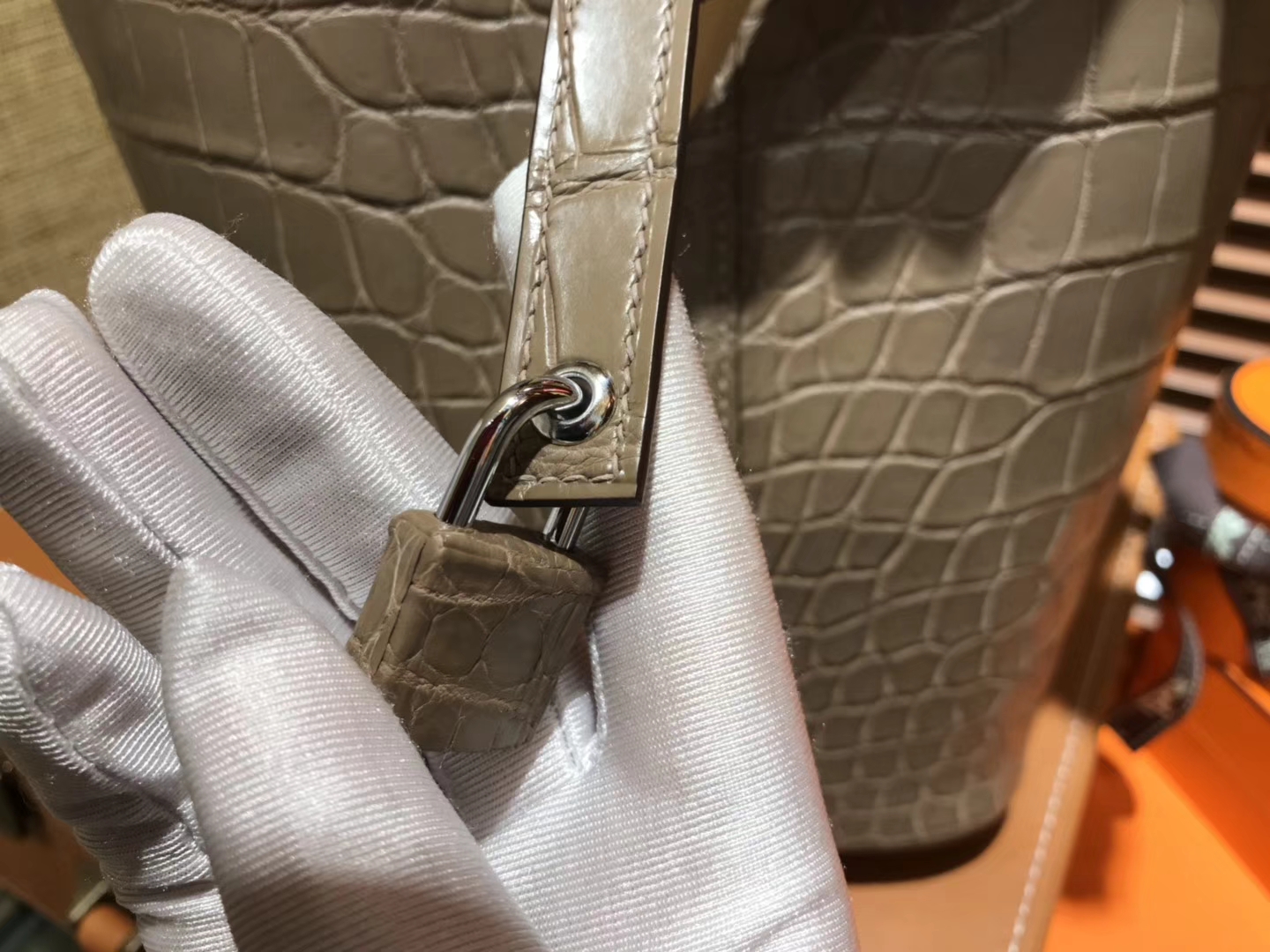 Hermès（爱马仕）Picotin 菜篮子 鳄鱼皮 斑鸠灰 全手工缝制 18cm