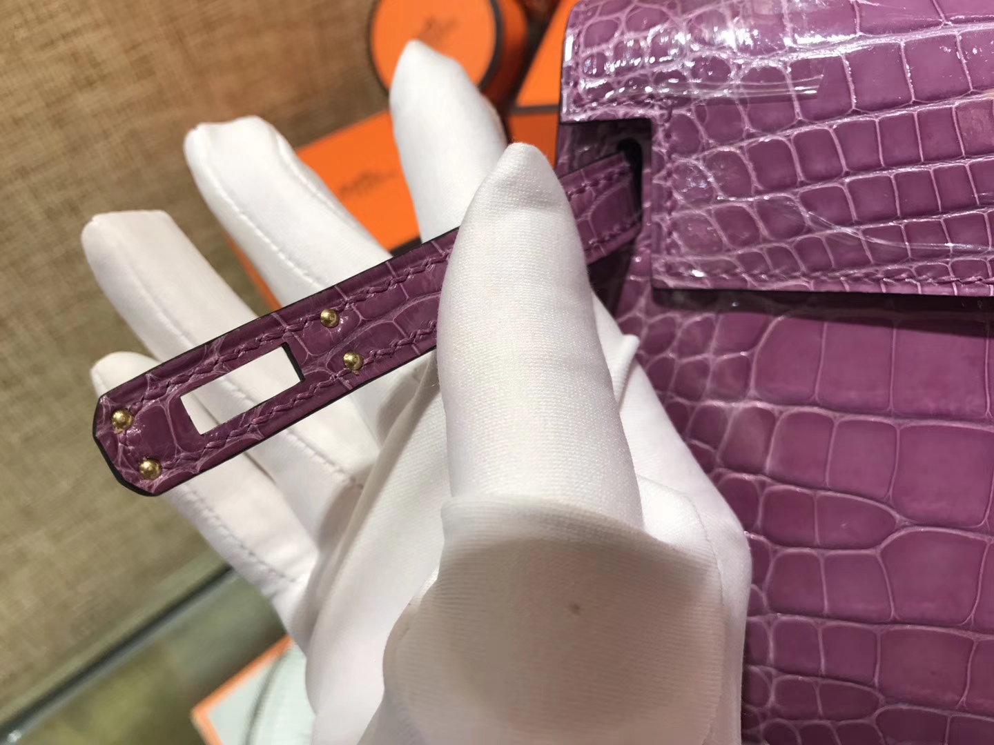 Hermès（爱马仕）MiniKelly 迷你凯莉 焉尾紫 一级美洲鳄鱼皮 顶级手缝蜡线 金扣 19cm 2代