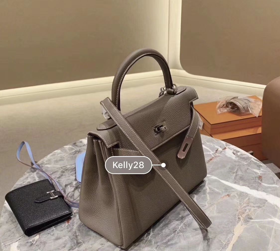 Hermès（爱马仕）Kelly凯莉包 togo小牛皮 大象灰 进口原料 原版蜜蜡线 金扣 28cm
